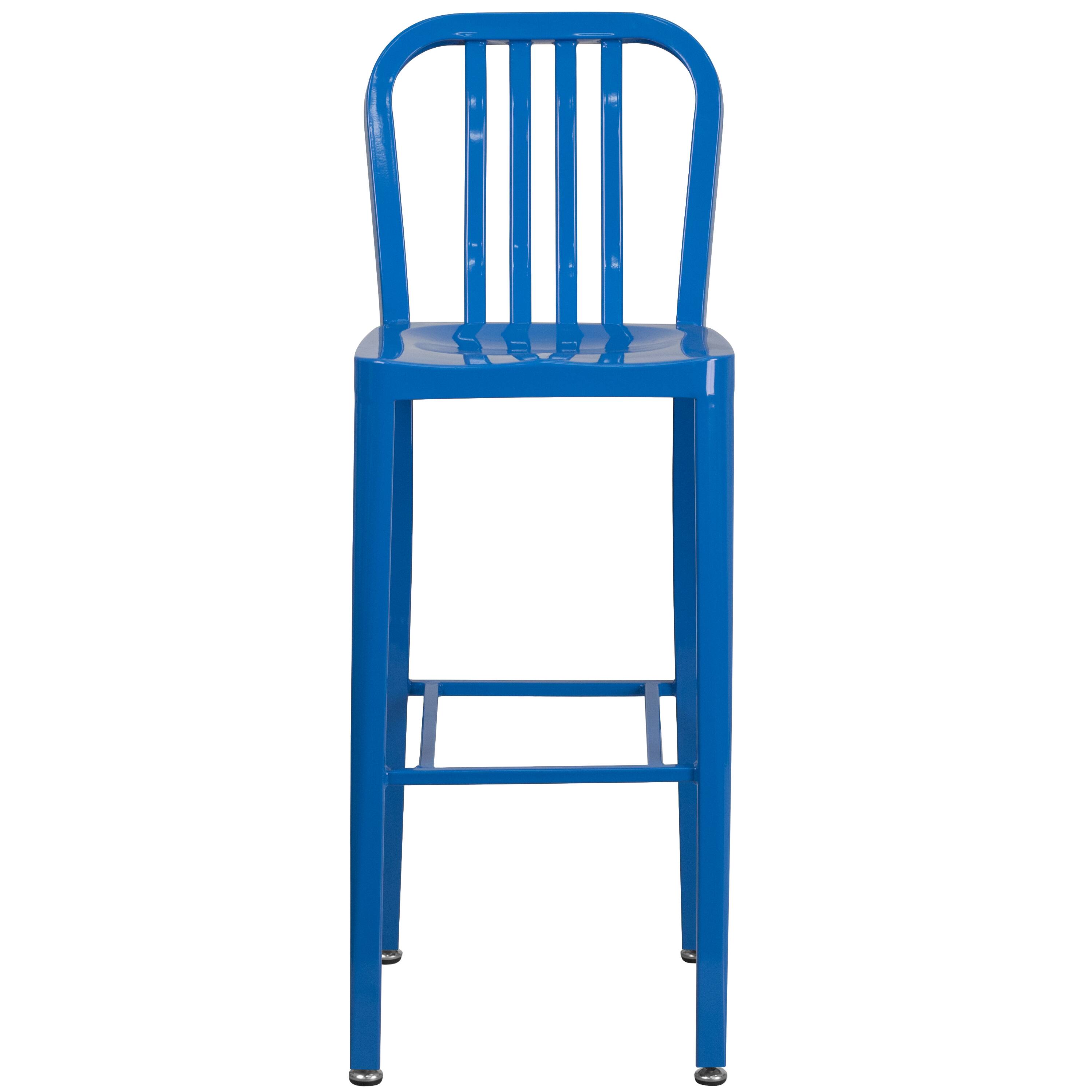 Alt View 7. Emma + Oliver - Commercial Grade 30"H Colorful Metal Indoor-Outdoor Vertical Slat Back Barstool - Blue.