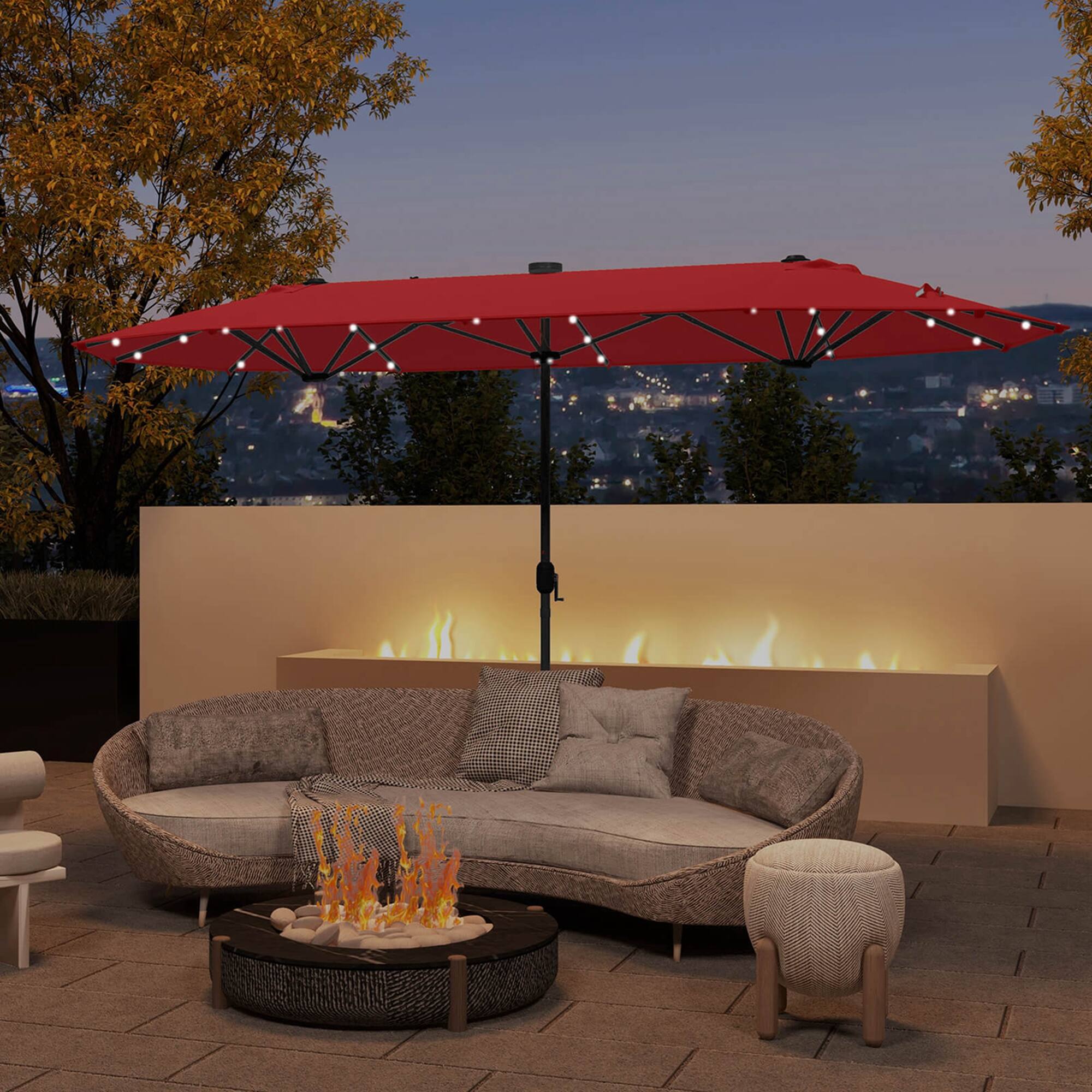 Alt View 7. Costway - Costway 13FT Double-sided Patio Umbrella with Solar Lights Crank Handle Umbrella Base - Wine.