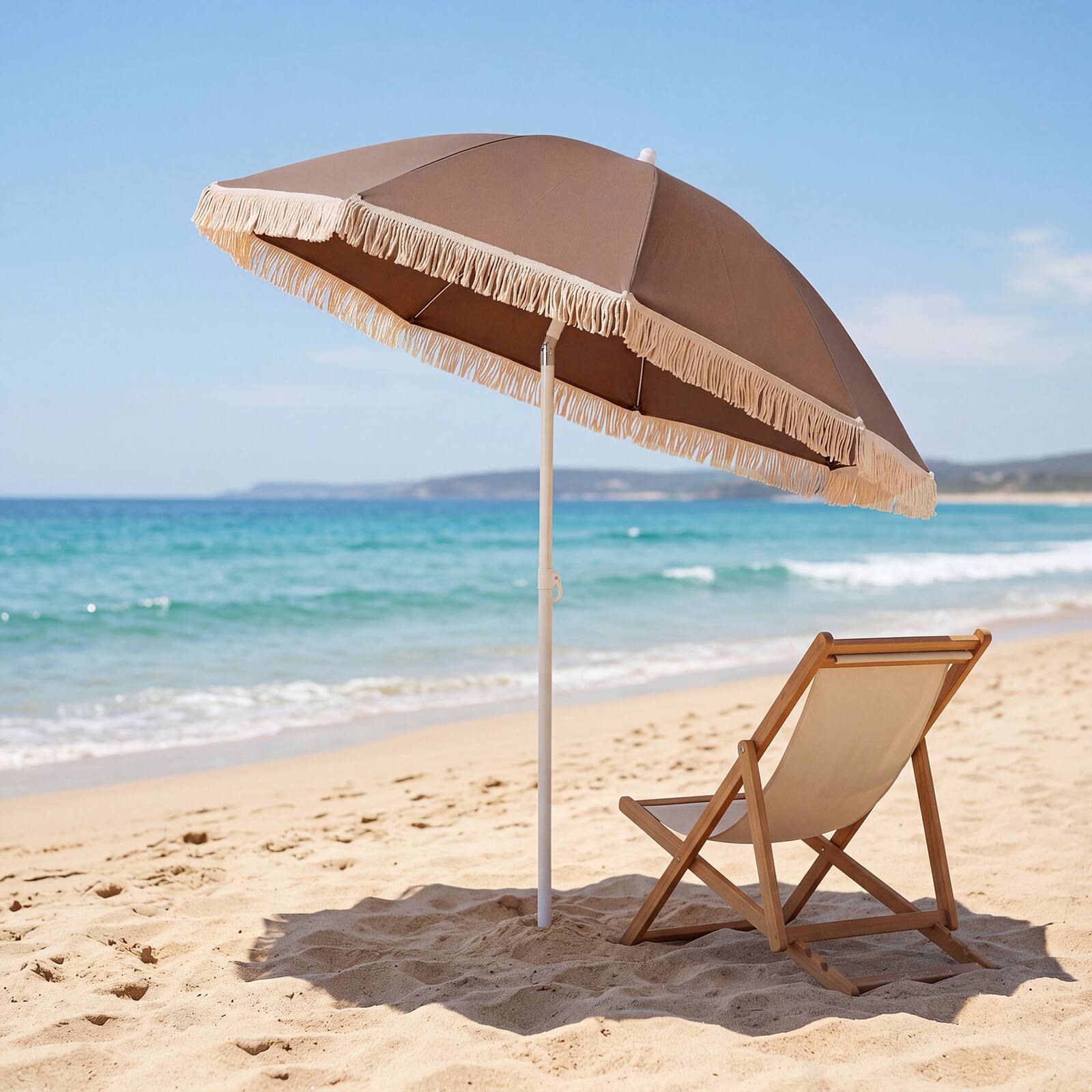 Alt View 4. Costway - Costway Patio Umbrella with Fringe, Boho Tassel Umbrella for Outdoor Beach Garden Poolside - Brown+White.