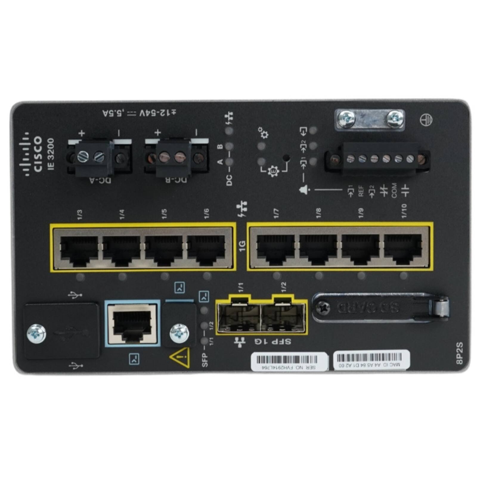 CISCO 3200 IE  
5.5A = 12-54V  
+ I + DC-A DC-R  
1/3 1/4 1/5 I 1/6  
B A DC  
a L 1/7  
I 1/8  
REF 1/9  
* COM 1/10  
1G  
1/1 1G SFP  
1/2 1G SFP  
FVH2914L764  
ON  
NE ave Es 09  
4AS&4D1A2  
00 TV LO 19 SY DI  
MAC 8P2S