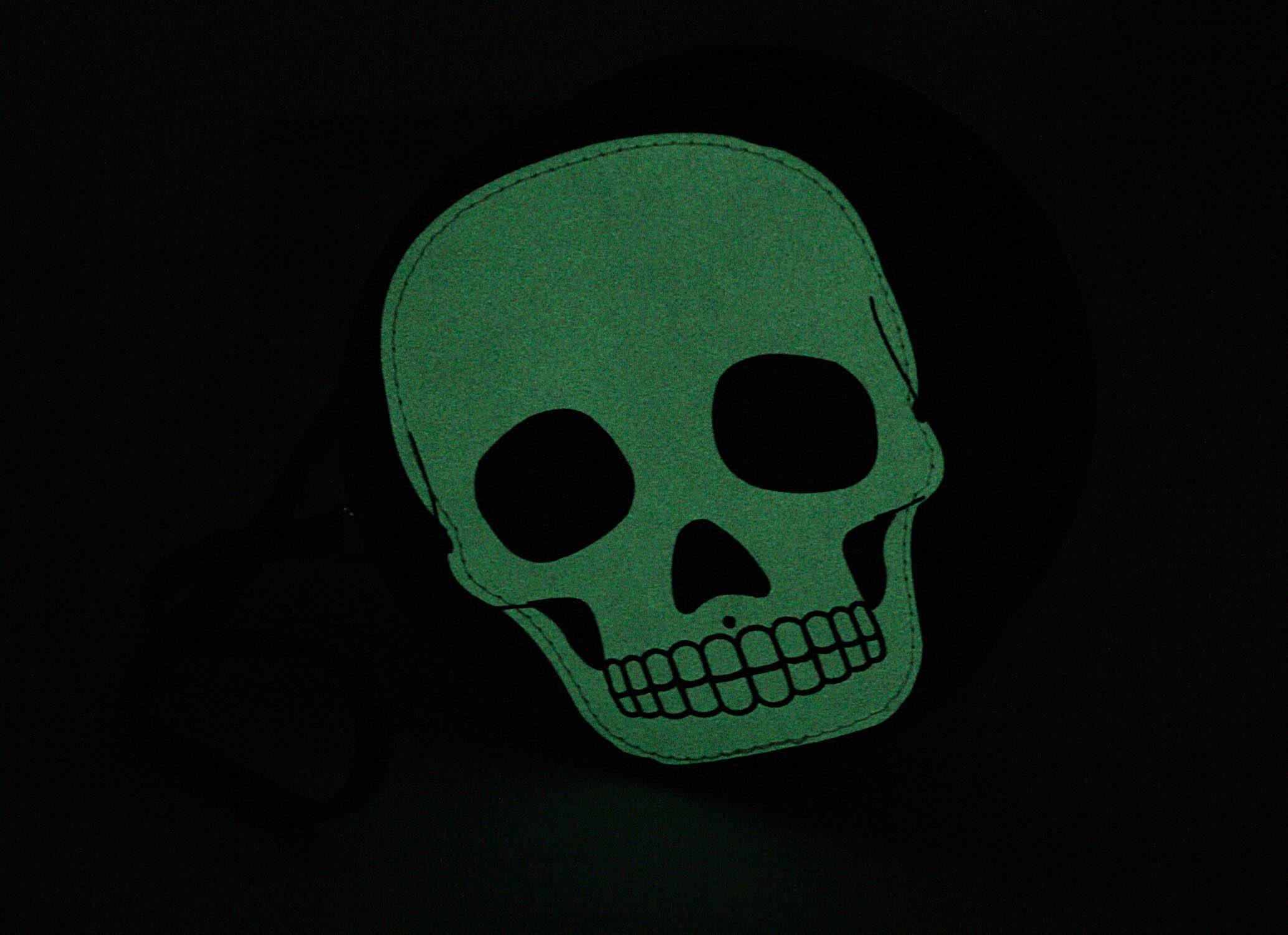 Alt View 2. Comeco - Textured Black Vinyl Skull Design Round Wristlet Purse with Removable Strap 5 Inch Diameter - Black.