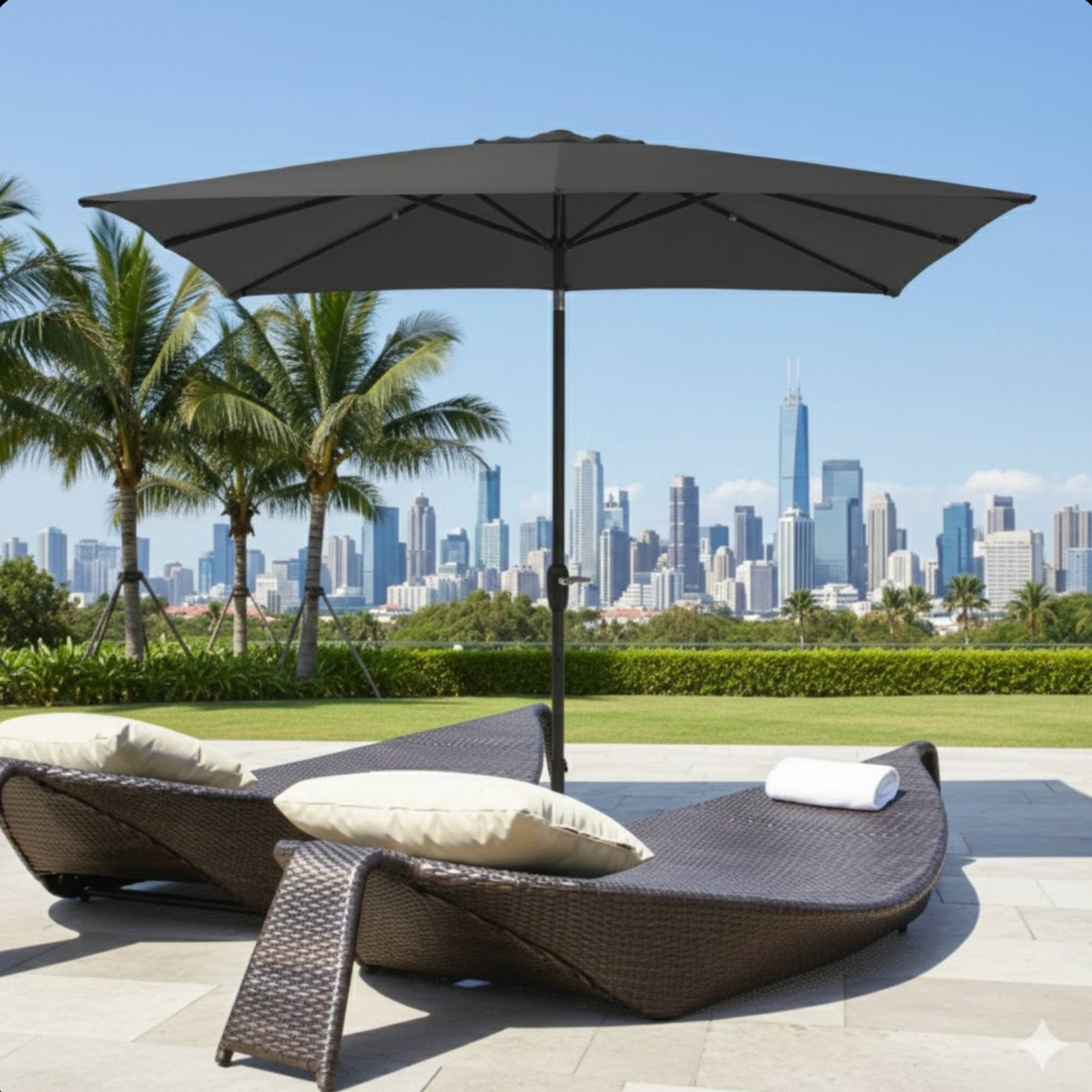 Angle. Mondawe - 6.5 x 10 ft Rectangular Patio Umbrella with Crank, Tilt, Polyester UV-Resistant Canopy - Grey.