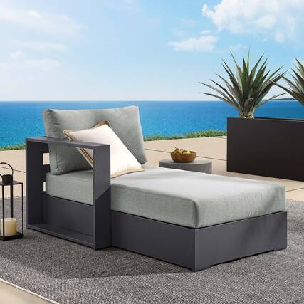 Front. Modway - Tahoe Outdoor Patio Powder-Coated Aluminum Modular Left-Facing Chaise Lounge by Modway - Gray Gray.