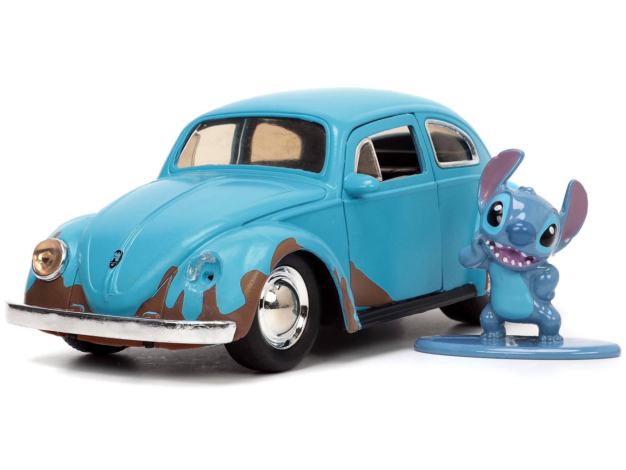 Back. Jada - Volkswagen Beetle Matt Blue Weathered with Stitch Figure Lilo and Stitch 2002 Movie Hollywood Rides 1/32 - Matt Blue.