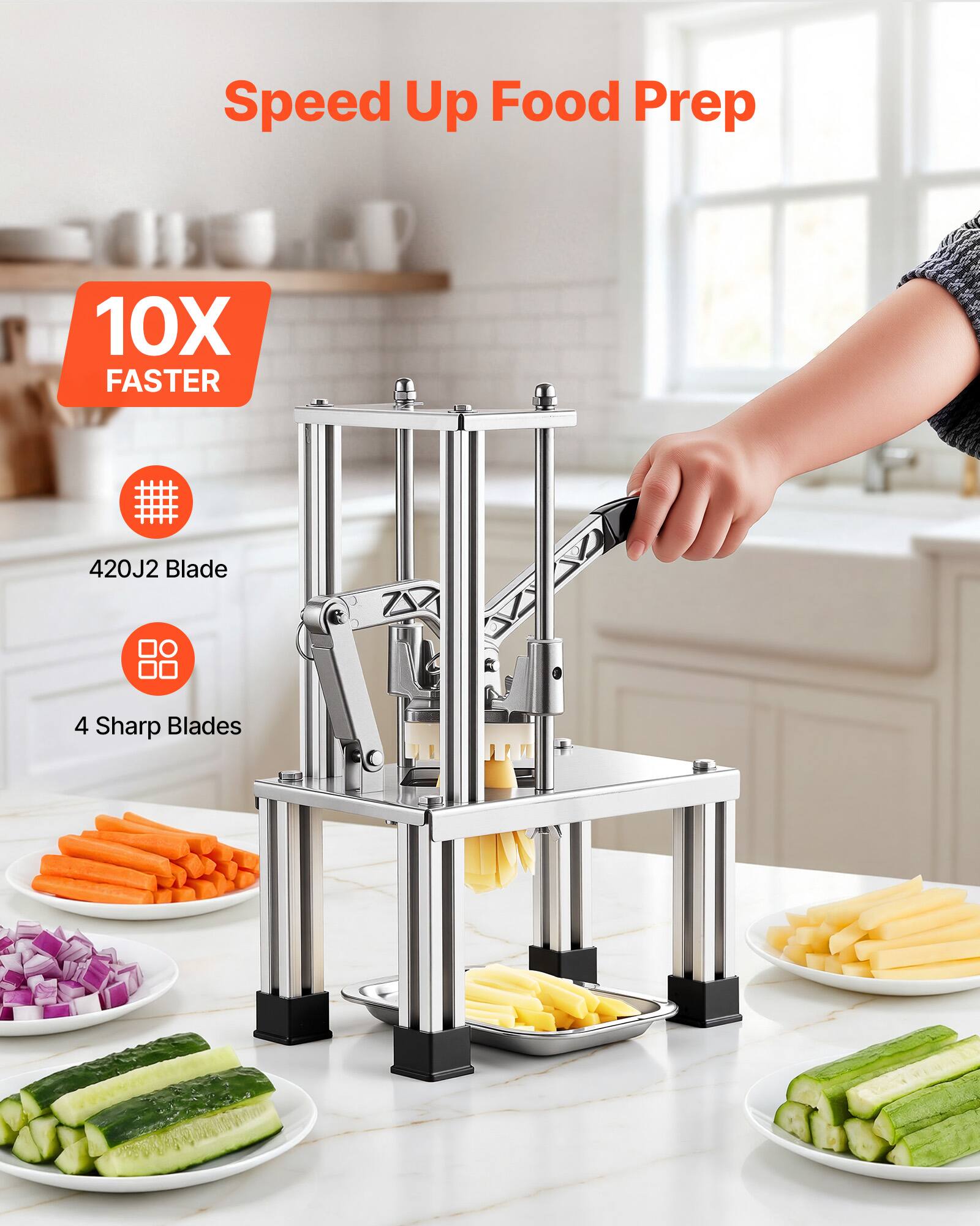 Speed Up Food Prep  
10X FASTER  
420J2 Blade  
4 Sharp Blades
