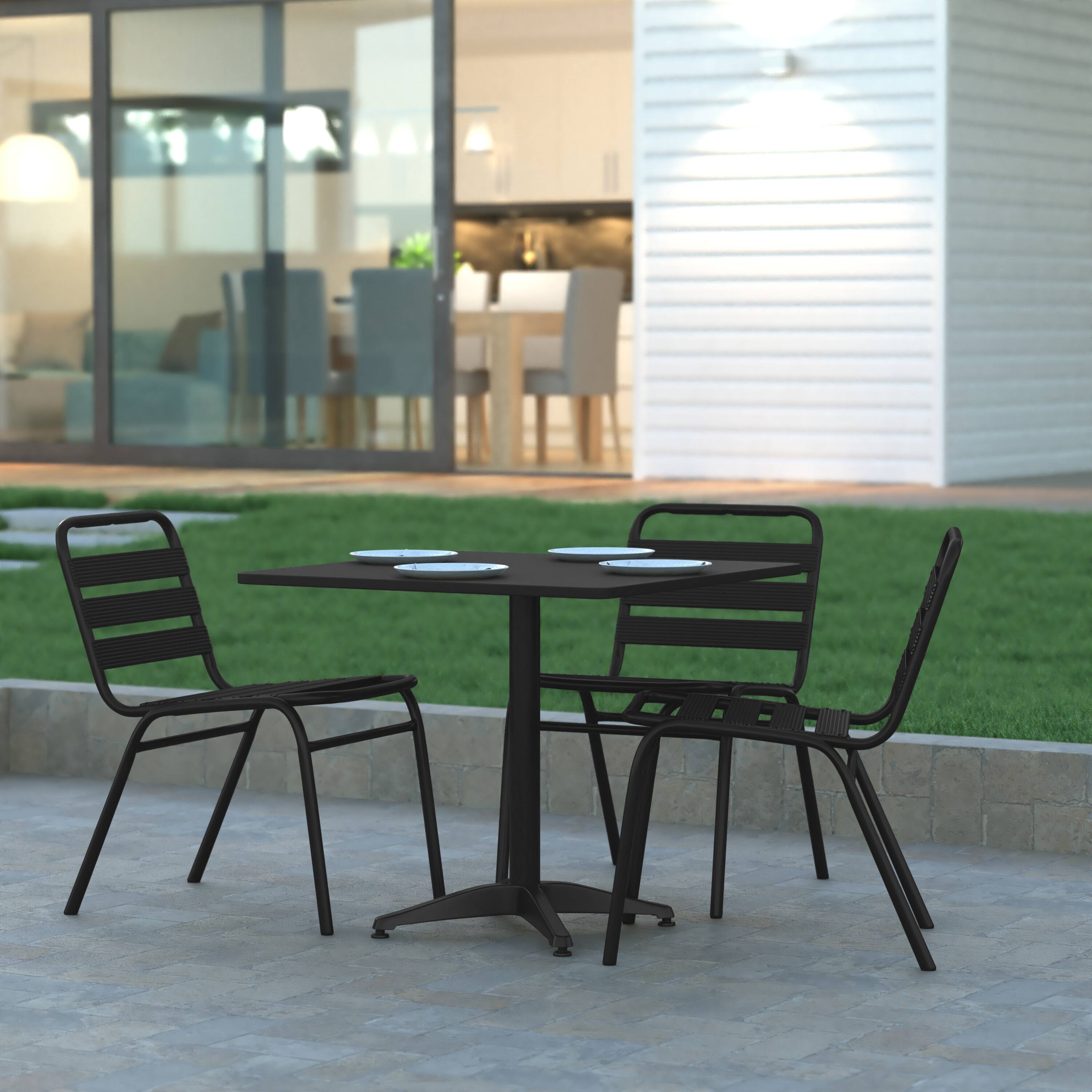 Alt View 1. Emma + Oliver - 31.5'' Square Aluminum Indoor-Outdoor Table with Base - Black.