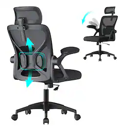Songmics Home - Ergonomic Mesh Office Chair with Adjustable Lumbar Support and Headrest, 90-105° Tilt Function, Wide Seat - Ink Black