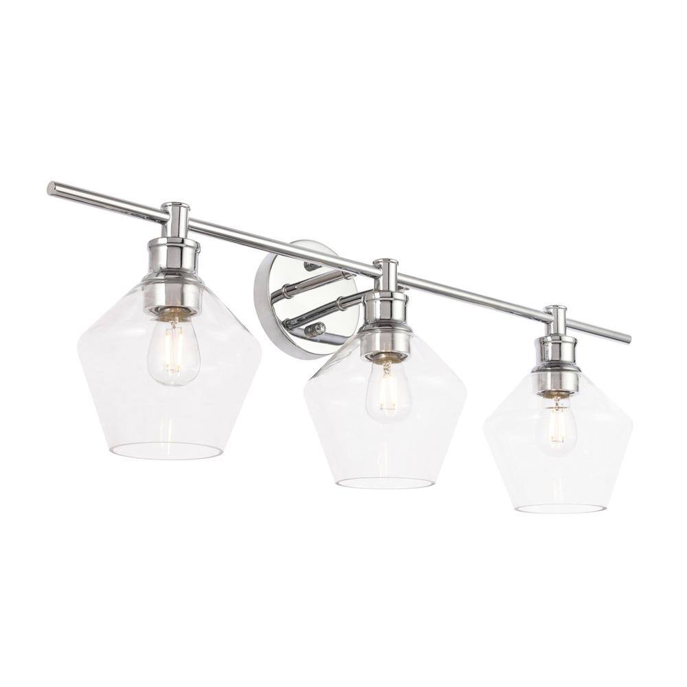 Angle. Living District - Gene 3 light Chrome and Clear glass Wall sconce - Chrome And Clear Glass.
