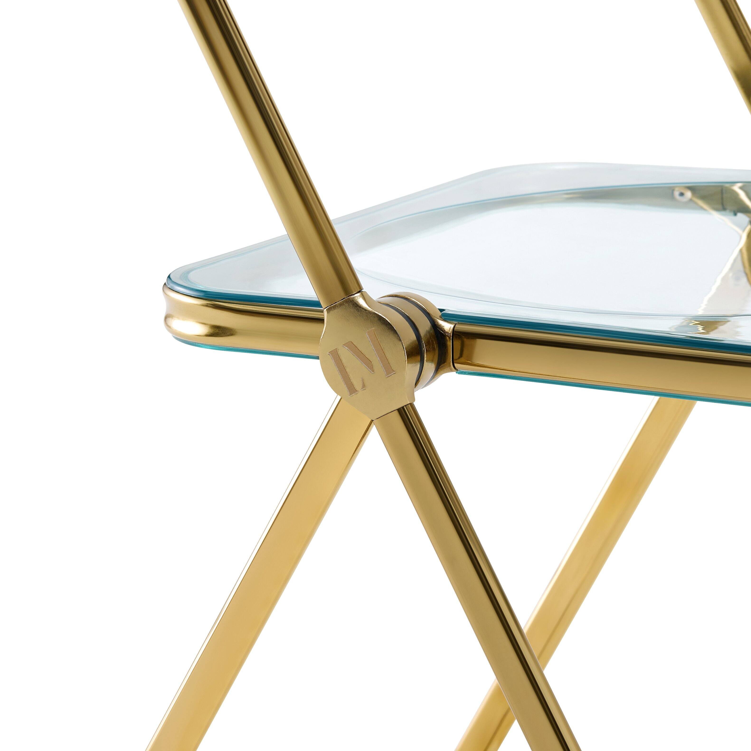 Alt View 4. LeisureMod - Lawrence 4-PCS Modern Acrylic Folding Chair with Gold Chrome Steel Frame - Space-Saving Portable Chair - Jade Green.
