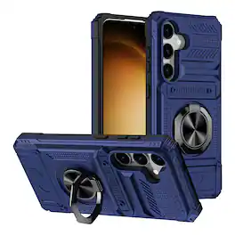 Dteck - Rugged Case For Samsung Galaxy A17 5G/A16 5G Ring Holder Kickstand Magnetic Car Mount Hidden Card Slot Shockproof Cover - Blue