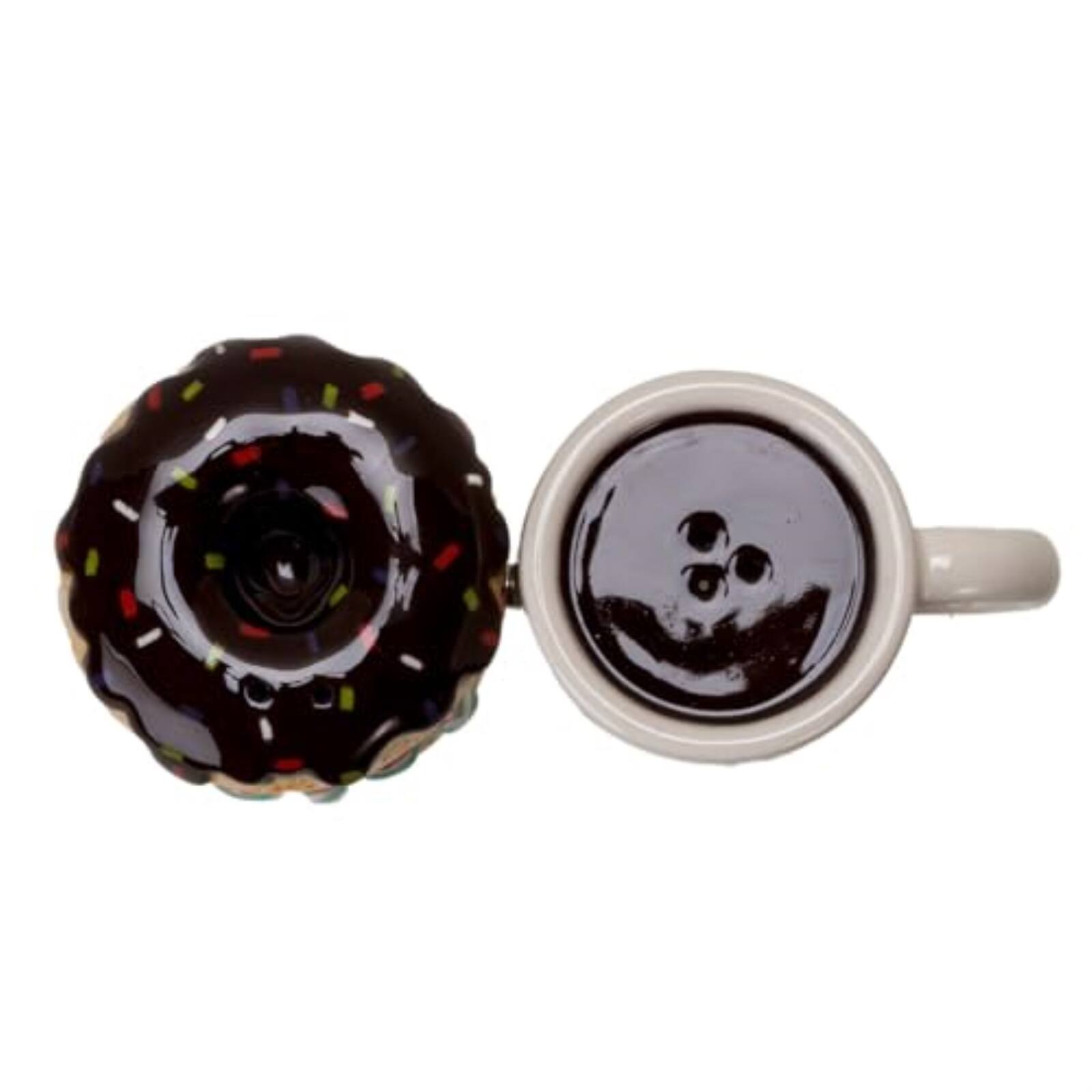 Angle. Pacific Trading - Morning Brew Hot Coffee and Donut Shop Ceramic Magnetic Salt and Pepper Shaker Set - Multicolor.