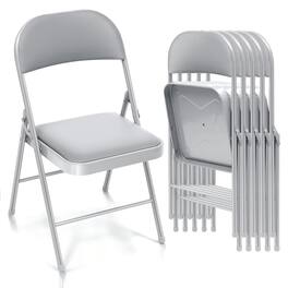 HONGGE - Set of 6 Folding Chairs with Premium Vegan Leather Seats and Heavy Duty Steel Frames - Gray