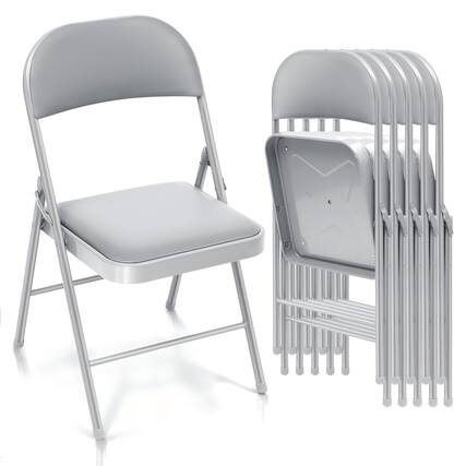 Front. HONGGE - Set of 6 Folding Chairs with Premium Vegan Leather Seats and Heavy Duty Steel Frames - Grey.