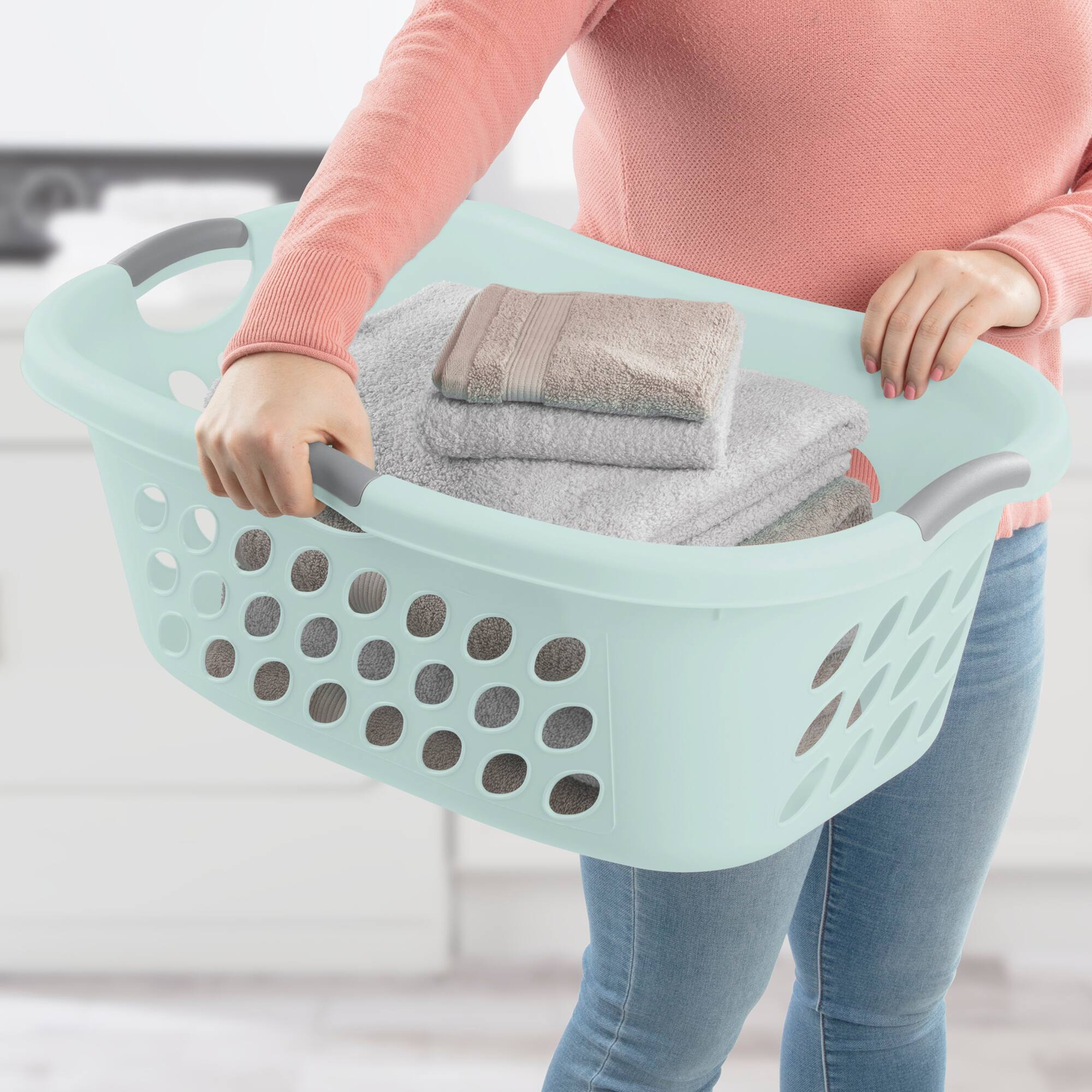 Alt View 2. Sterilite - Sterilite 12 Pack Plastic Laundry Basket Ultra HipHold 1.25 Bu Contour Rim, Mint - Mint.