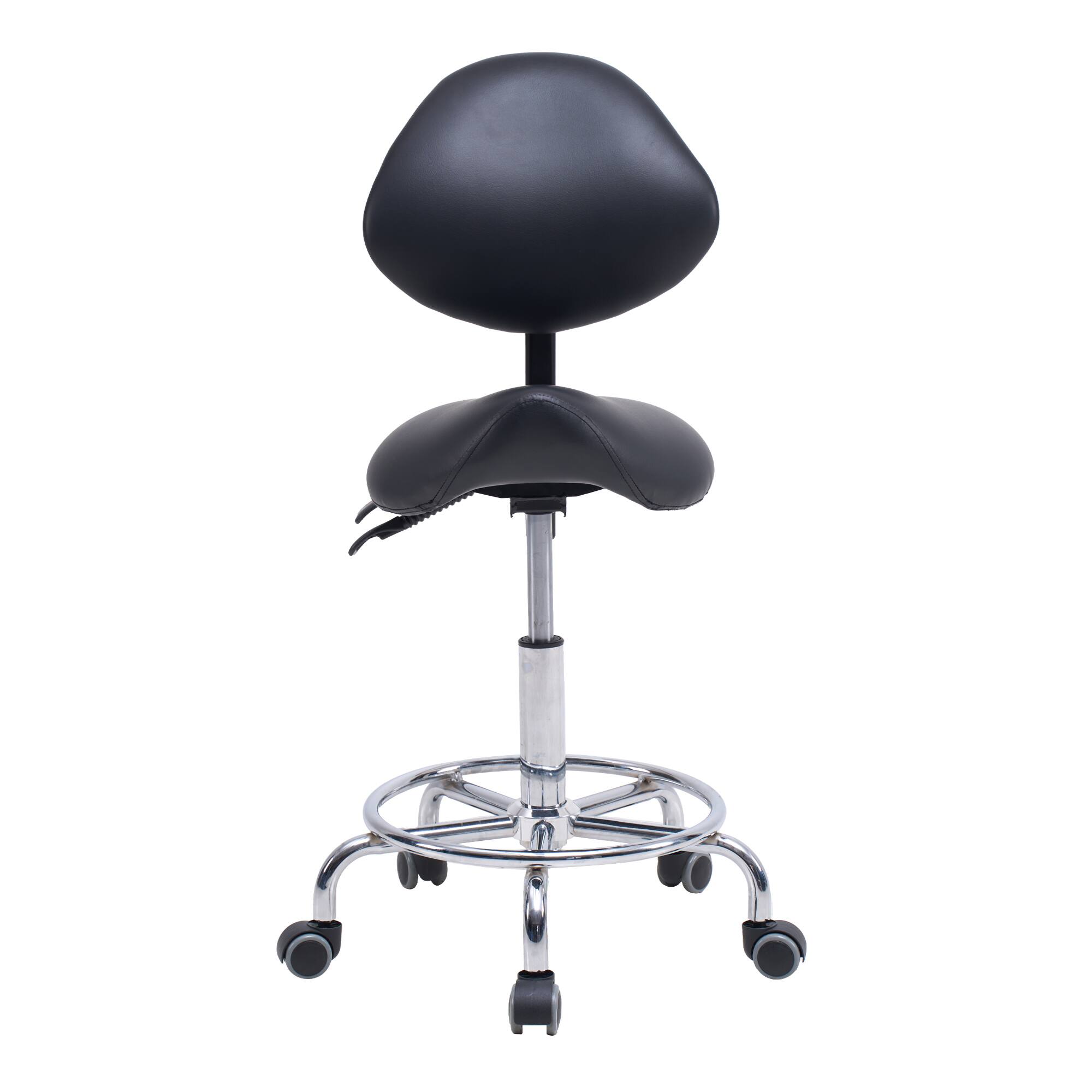Alt View 6. Spaco - Spaco Saddle Stool Chair with Ergonomic, Swivel, Hydraulic Tilt, Backrest, Wheels and Footrest, for Medical, Dental - Black.