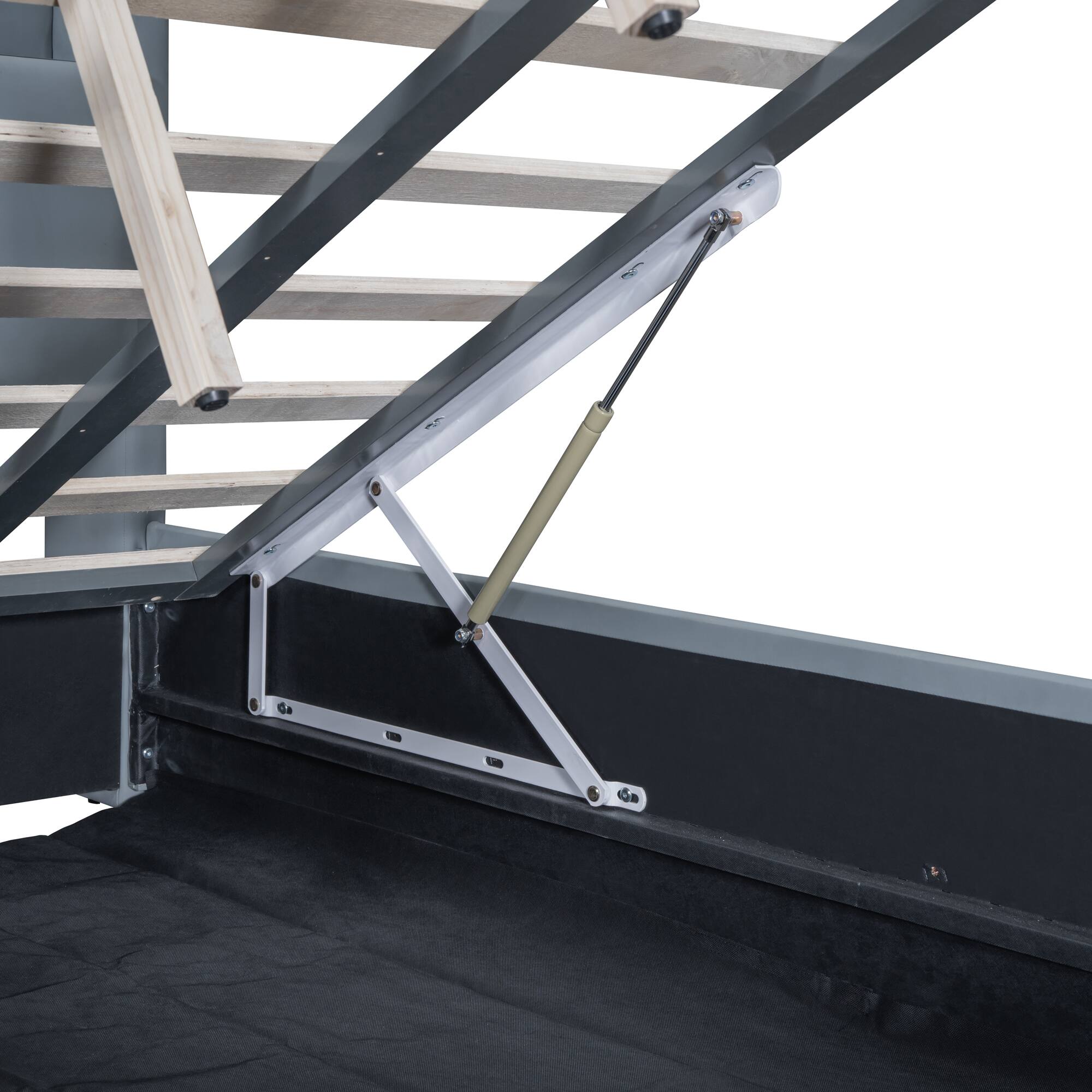 Alt View 10. Tiramisubest - Queen Size & Twin XL Size Upholstered Mother & Child Bed with Hydraulic Storage System, Drawer Box, shelf and USB Ports - Gray.