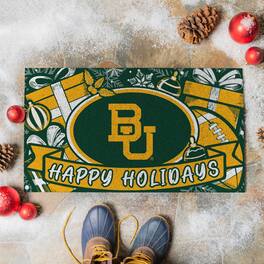 Evergreen Enterprises - Baylor Bears 28" x 16" Happy Holidays Christmas Turf Door Mat - Multicolor