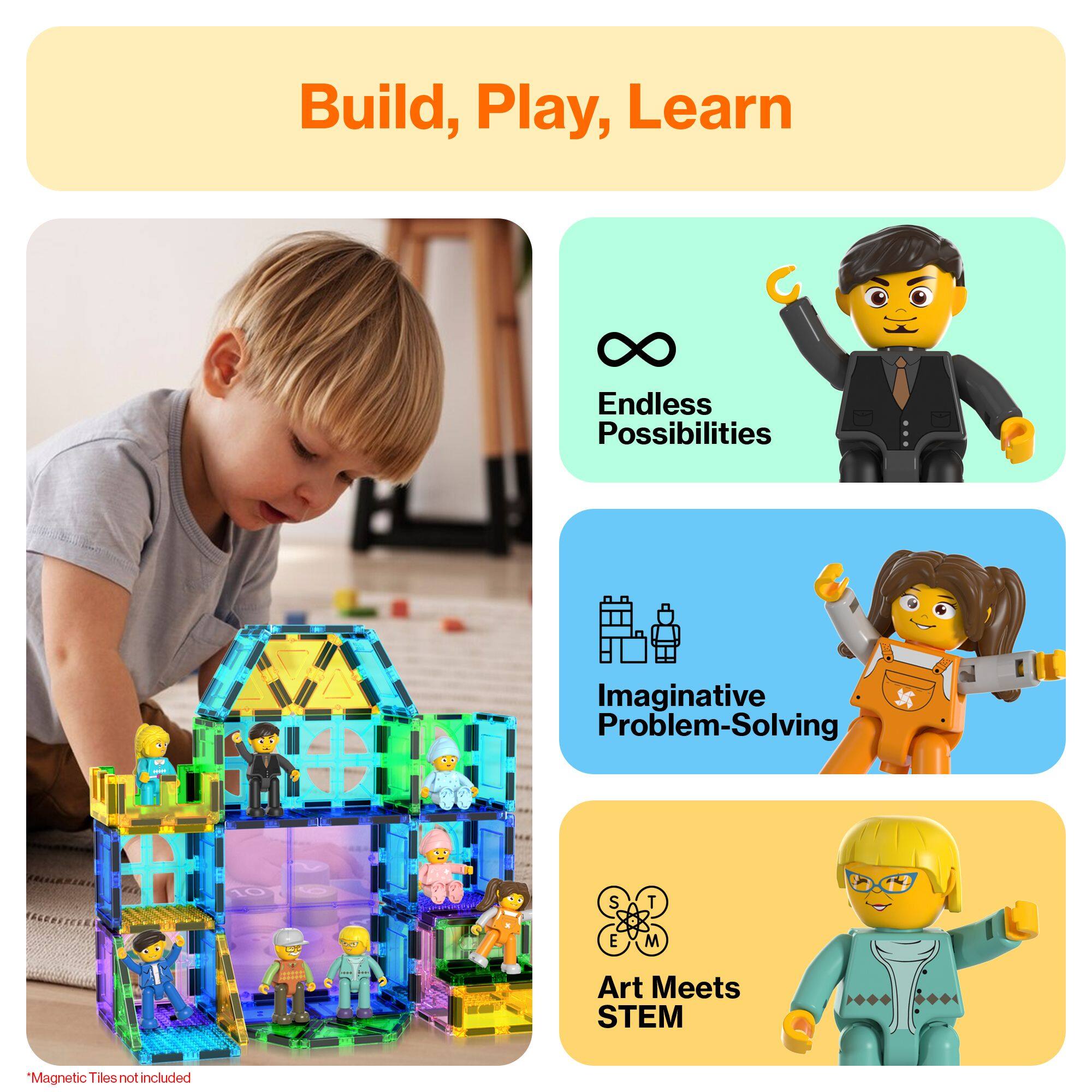 Build, Play, Learn

Endless Possibilities

Imaginative Problem-Solving

Art Meets STEM

Magnetic Tiles not included