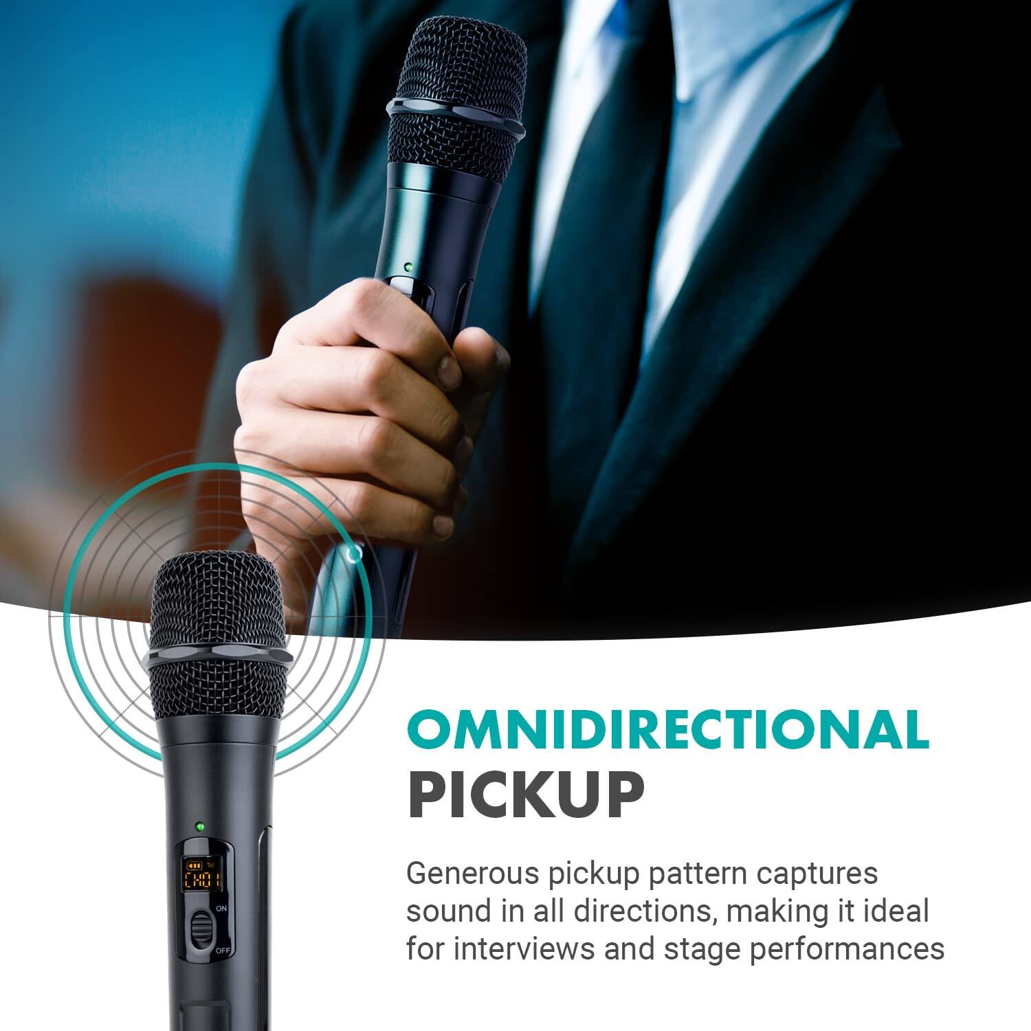 OMNIDIRECTIONAL PICKUP

Generous pickup pattern captures sound in all directions, making it ideal for interviews and stage performances