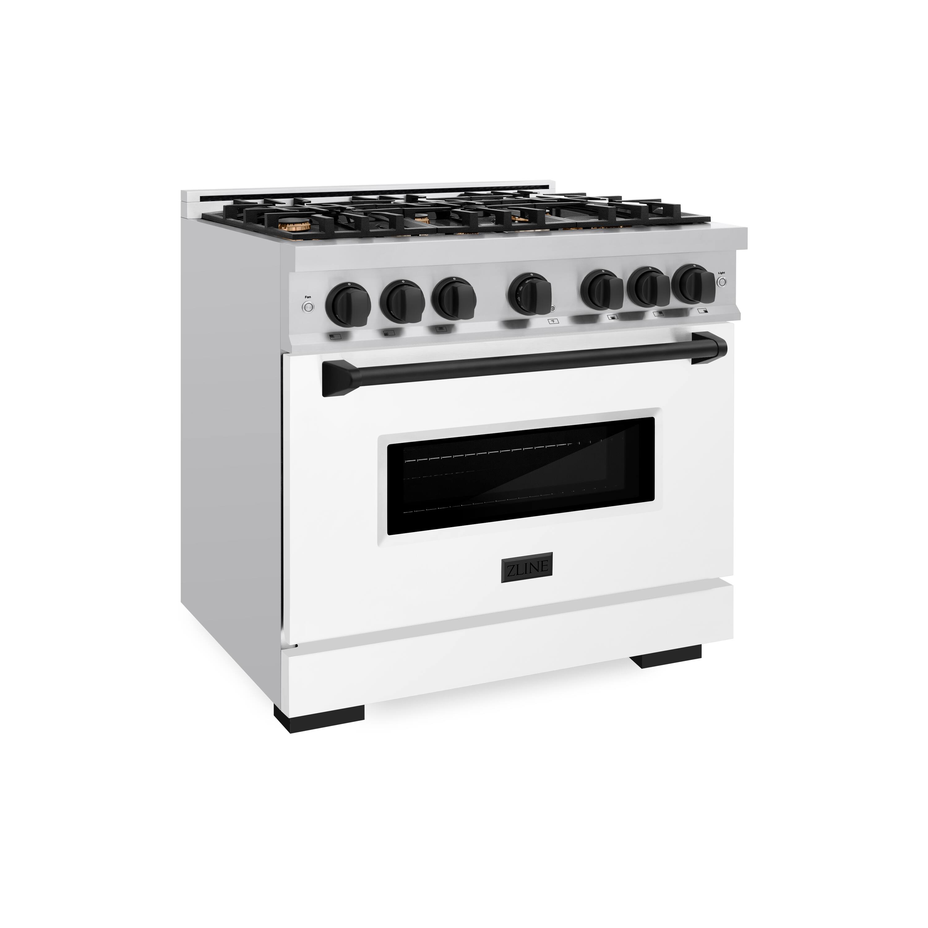 Angle. ZLINE - ZLINE Autograph 36" Classic Gas Range with 6 Burners and Black Accents (CGRZ-WM-36-MB) - White.