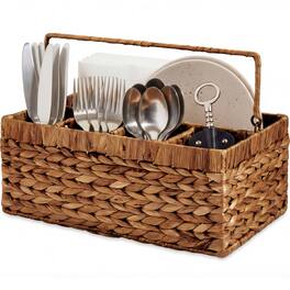 Best Choice Products - Handwoven Silverware Organizer w/ Handle, 5 Compartment Flatware Organizer - Chestnut