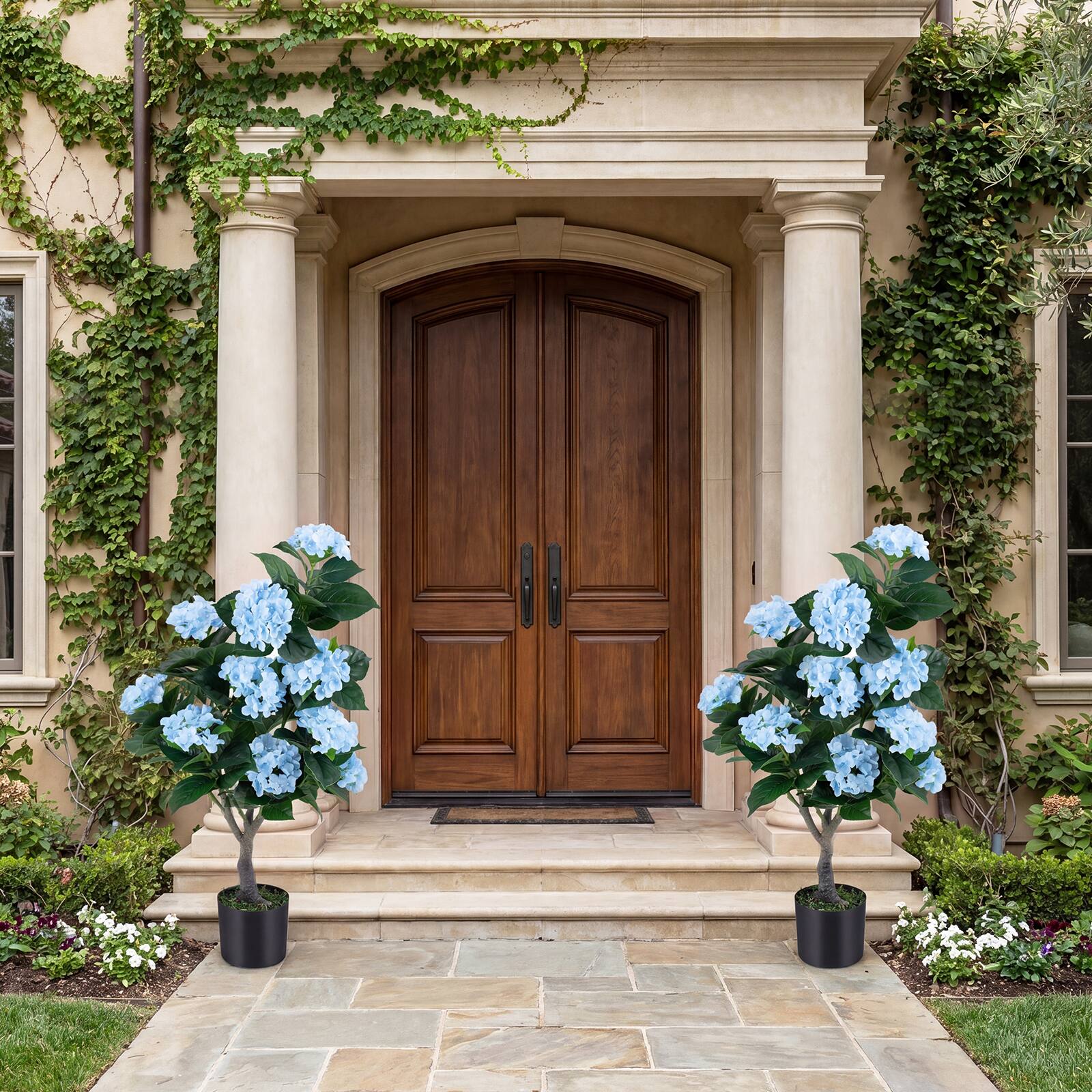 Alt View 3. Costway - Costway 2-Pack Artificial Hydrangea Tree, 43.5" Faux Flower Plants with 11 Blooms&Trunk - Blue.