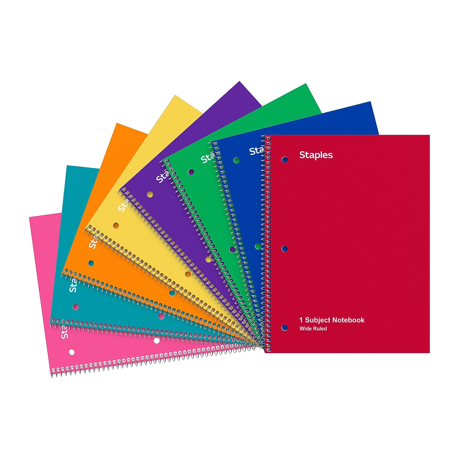 Staples - 1‑Subject Notebook, 8” x 10.5”, Wide Ruled, 70 Sheets, Assorted Colors - Color chosen at random