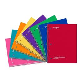 Staples - 1‑Subject Notebook, 8” x 10.5”, Wide Ruled, 70 Sheets, Assorted Colors - Color chosen at random
