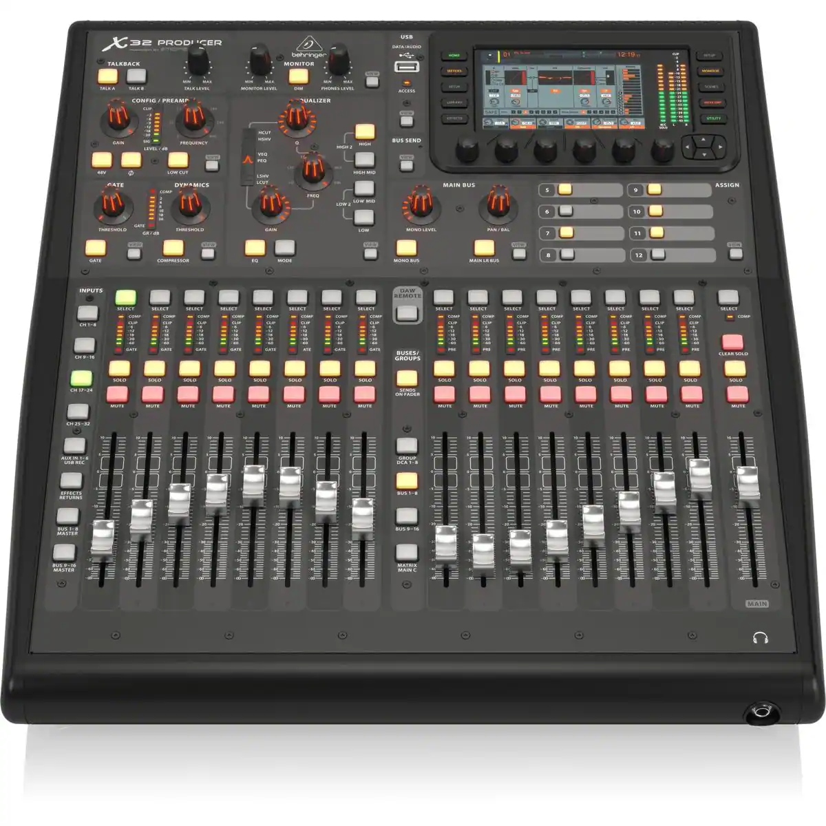 32 PRODUCER TALKBACK  
behringer MONITOR  
USB DATALIAUDIO  
12:19  
TALK  
THLK# CALCLTUR CONFIG PREAMIN  
MONSTOR:LEMIL  
DOR UALIZER  
ACOPSA  
NYI  
W  
19  
OUR  
LIVEL:  
PROFREQUENCY  
HCUT KIKU 100 RSO  
HOCH HOOT  
BUS SEND  
LEV CATE  
DINAMICS  
LISHE LOUT  
HEO  
UW NO LOW:  
MAIN BUS  
I 0  
9 16  
ASSIGN  
SANA THRESHOLO  
THRISHOLD  
SAIN  
LOW  
MONG 10%  
FUY. LAC  
1  
"  
GATH  
COMPRESSOR  
LA  
MODE  
MONO BUS  

un  
8  
12  
INPUTS  
DAW REMOTE  
SPEADE  
SELBLE  
SEGALT  
SELECE  
SELBLE  
SOURCE  
SPRIBLY  
SELBER  
MUKE  
SENTION  
SELFLE  
SPACT  
SOJECT  
SISTET  
SBUDEN  
SOLOTS  
BL