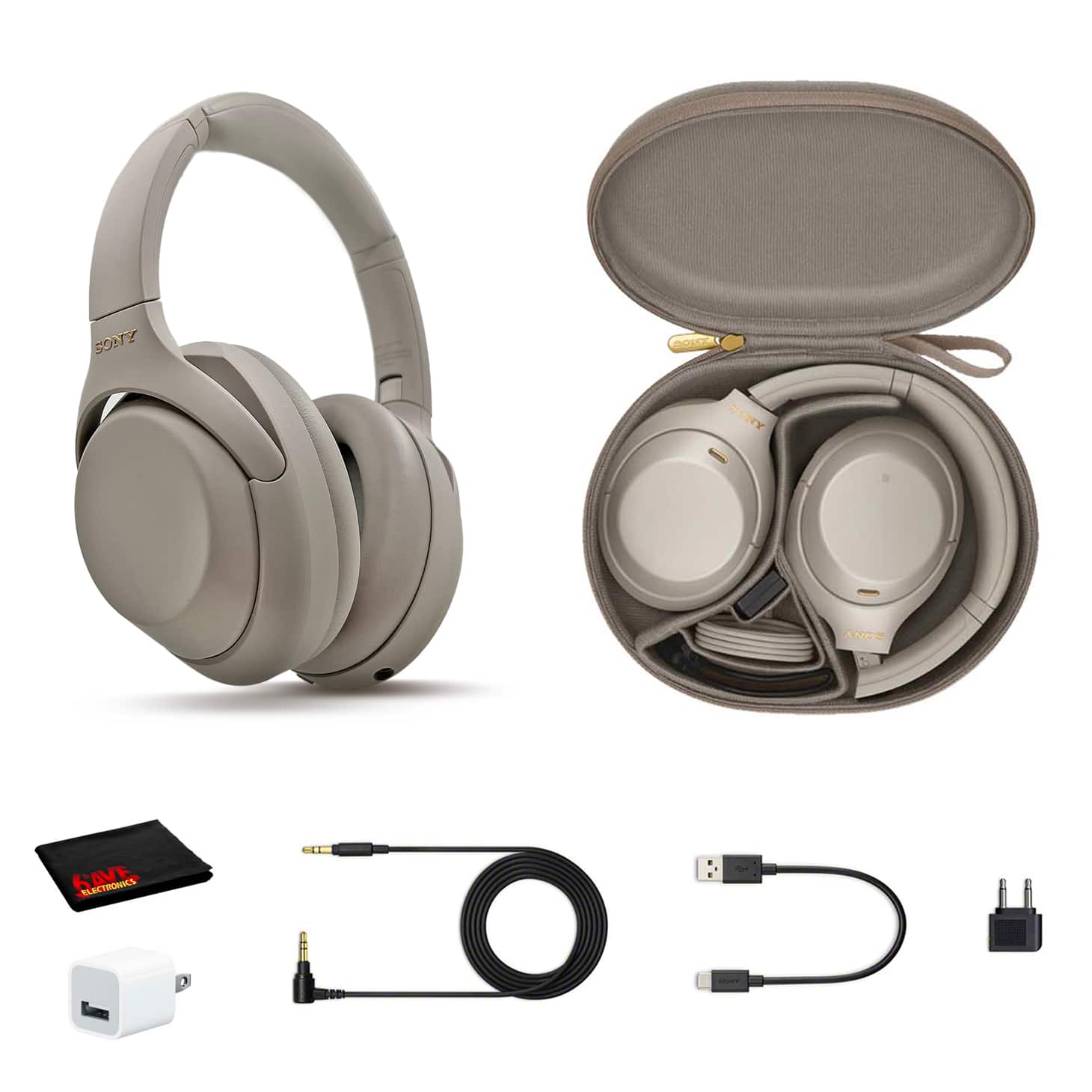 Sony - WH-1000XM4 Wireless Noise Canceling Overhead Headphones - Bundle - Silver