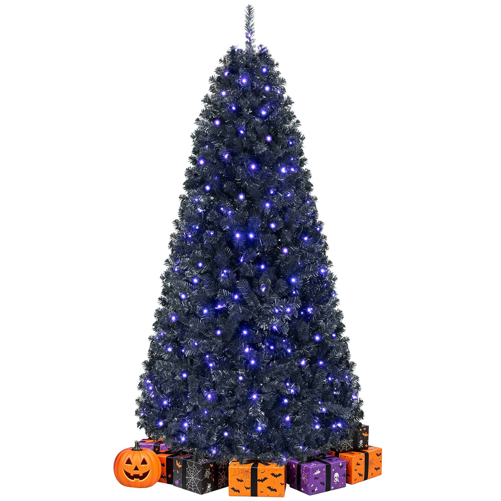 Alt View 1. Gymax - Gymax 6 FT Pre-Lit Black Halloween Christmas Tree Full Artificial Hinged Tree - Black.