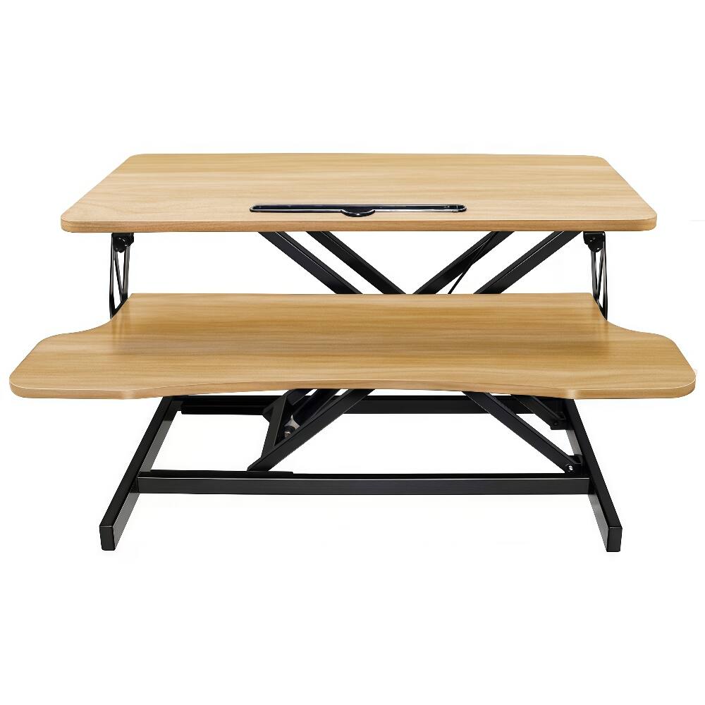 Alt View 6. Loheer - 32 Inch Desk Converter Height Adjustable Sit to Stand Riser Dual Monitor Workstation Wide Keyboard Tray Natural Color - Natural.