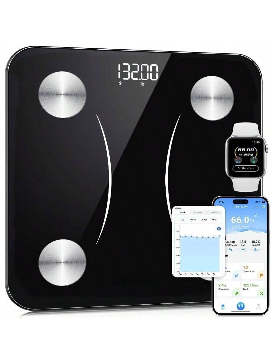 132.00 lb  
S:58  
66.00 kg  
Weight(kg) 21.1 12.1  
On the scale  
17:12  
Hello, sunny  
66.0 kg  
37.5kg 18.4  
16.7%  
1.0 Visceral fat  
2.4mg Bone mass  
1227.0cm³ BMR