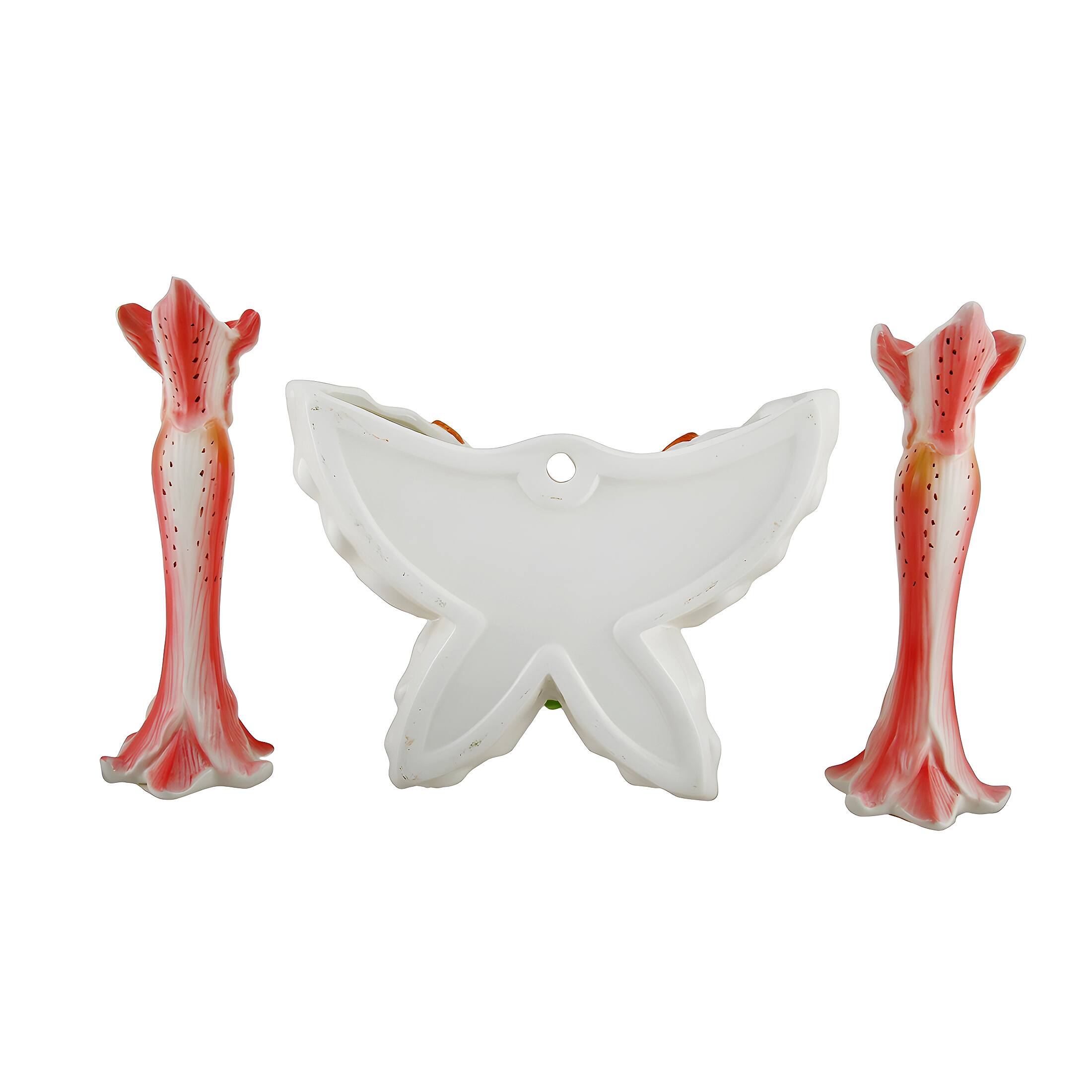 Alt View 2. Zeckos - 3 Pc. Pink Tiger Lily Flower Candle Holder and Butterfly Vase Set - Pink.