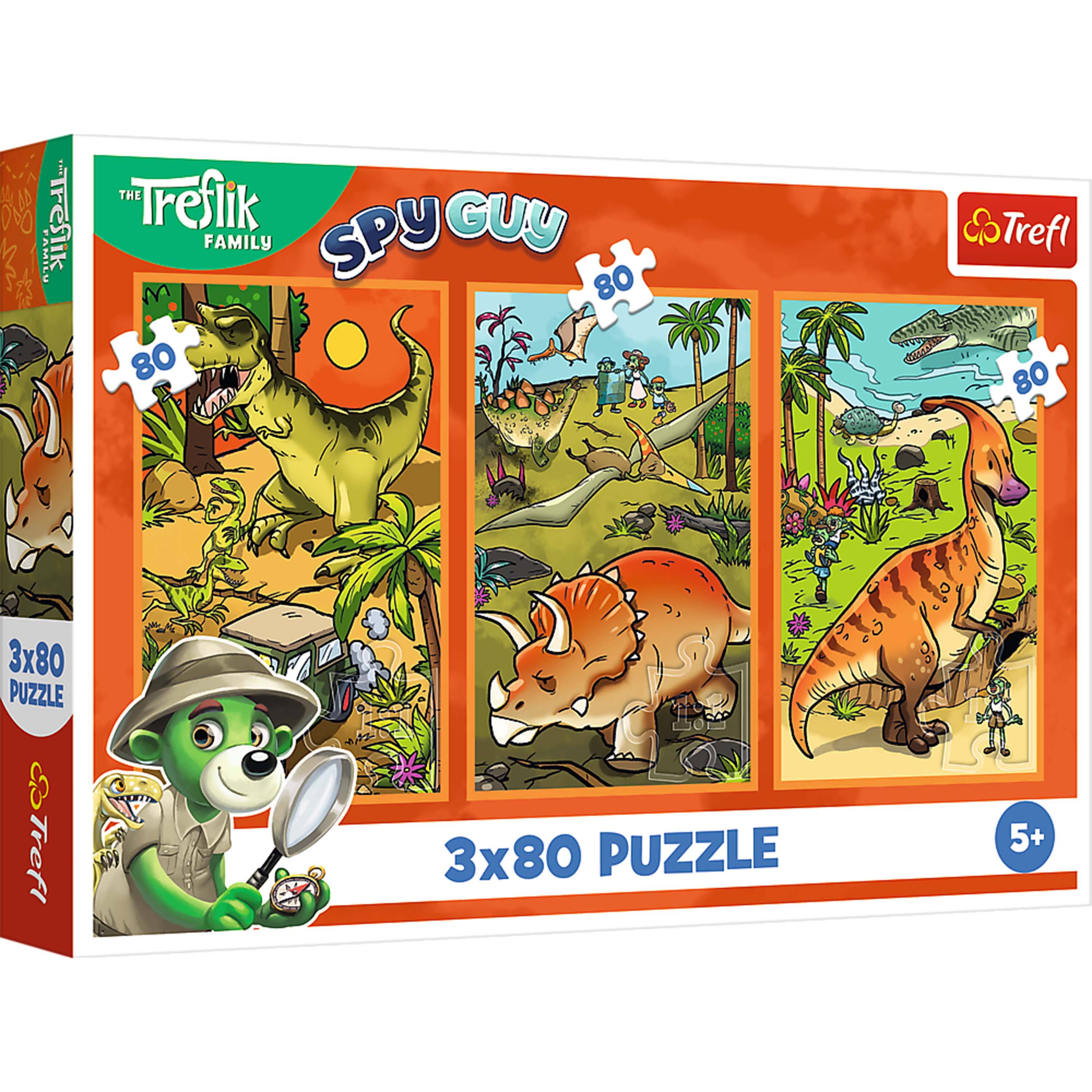 Trefl - Kids The Treflik Family - Trefliks in the World of Dinosaurs 3X80 Piece Puzzle