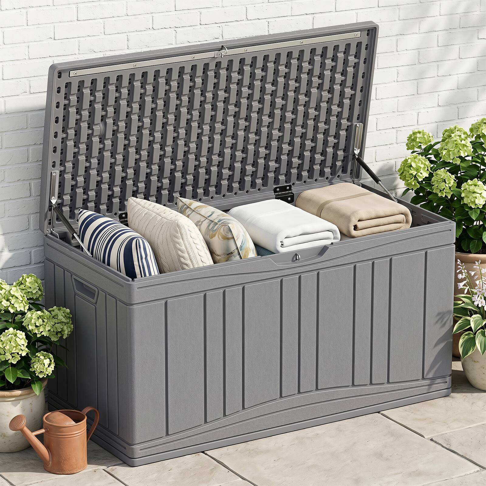Alt View 1. Costway - Costway 80 Gallon Outdoor Deck Box with Gas Struts & Lock-Compatible Lid for Packages - Gray.