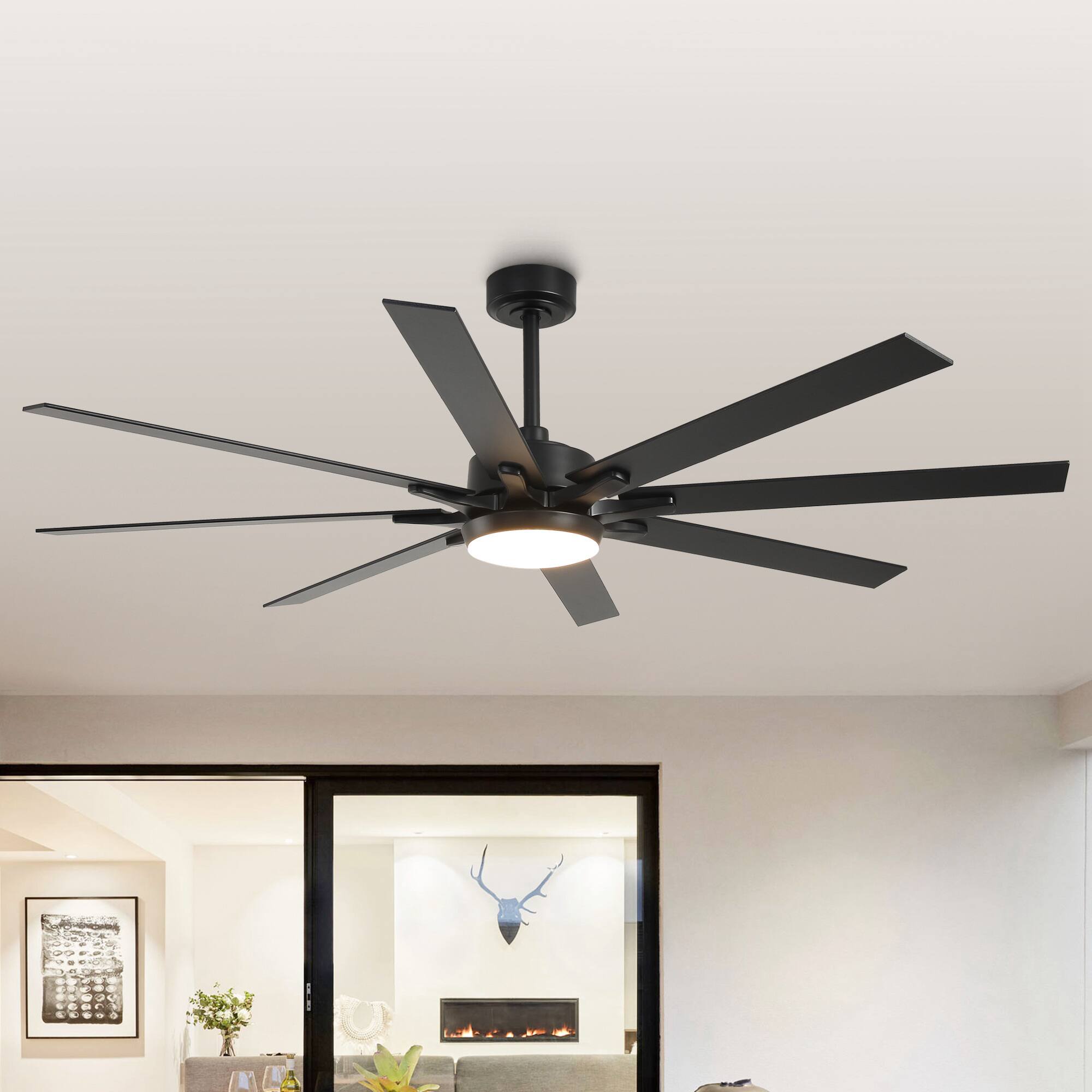 Alt View 1. Parrot Uncle - 65-inch Indoor LED Ceiling Fan with Light and Remote Control, 8 Reversible Blades, DC Reversible Motor - Black.