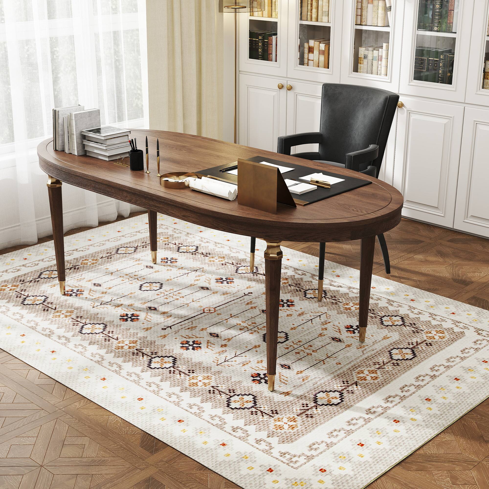 Alt View 8. Homcom - Area Rug 5x7, Machine Washable Non-Slip Boho Floral Print Floor Cover - Brown.