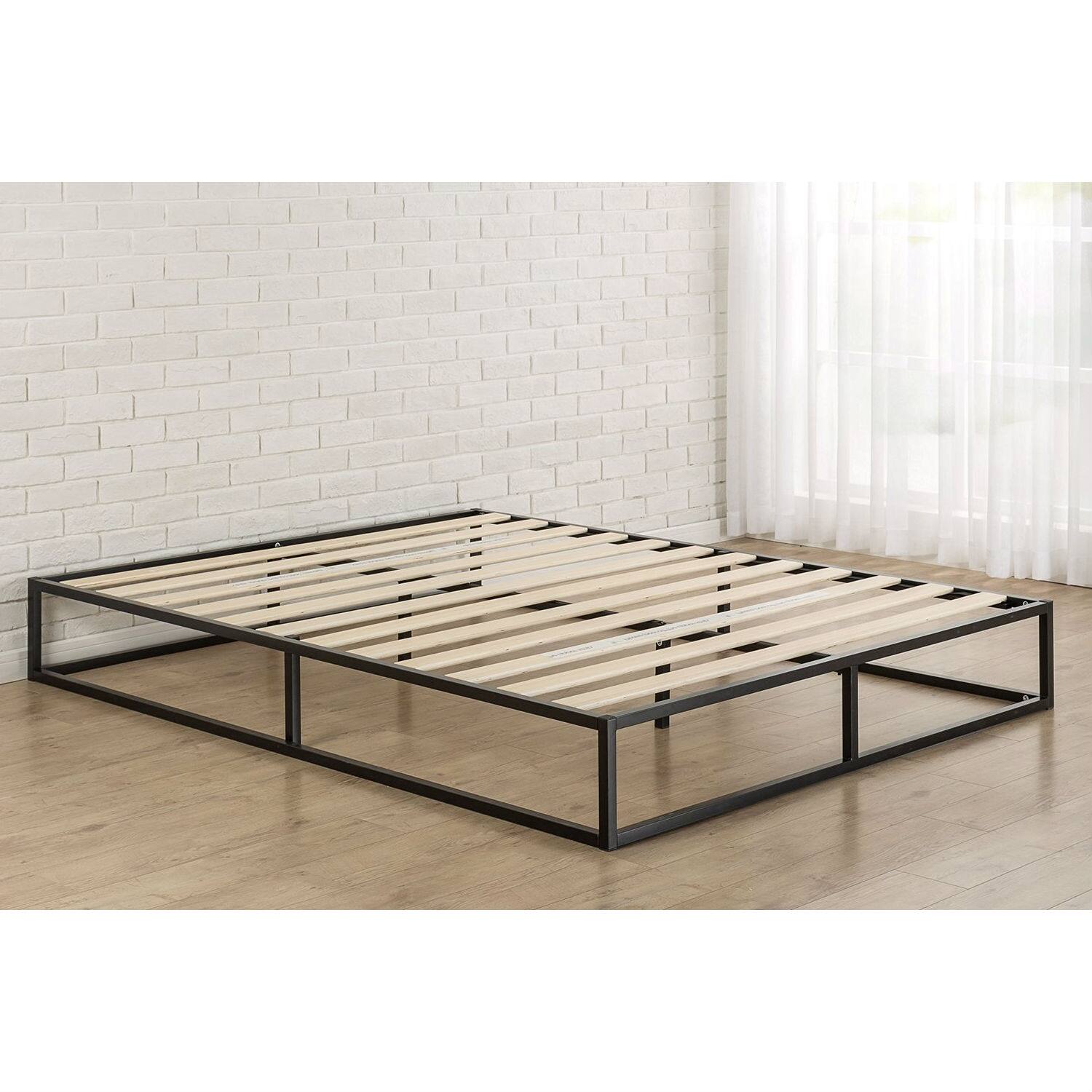 Left. SlickBlue - Modern Metal Platform Bed Frame, Low Profile with Wood Slats - Black.