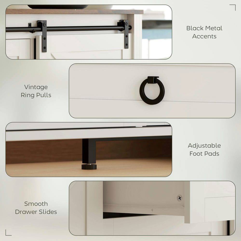 - Black Metal Accents
- Vintage Ring Pulls
- Adjustable Foot Pads
- Smooth Drawer Slides