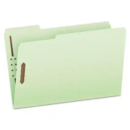 Front. Tops Business Forms - Heavy-Duty Pressboard Folders with Embossed Fasteners, , 3" Expansion, 2 Fasteners, Legal Size, Green, 25/Box.