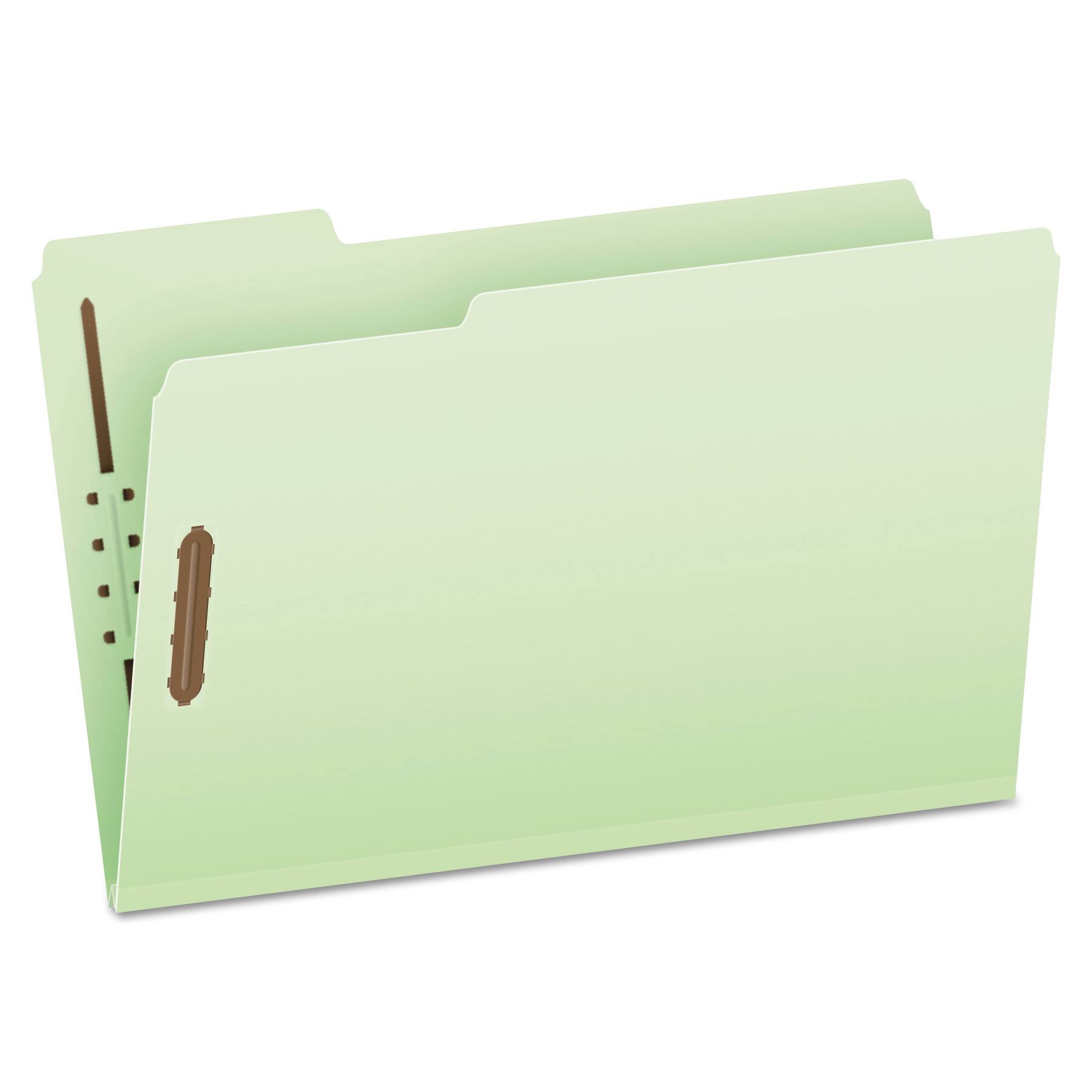 Front. Tops Business Forms - Heavy-Duty Pressboard Folders with Embossed Fasteners, , 3" Expansion, 2 Fasteners, Legal Size, Green, 25/Box.