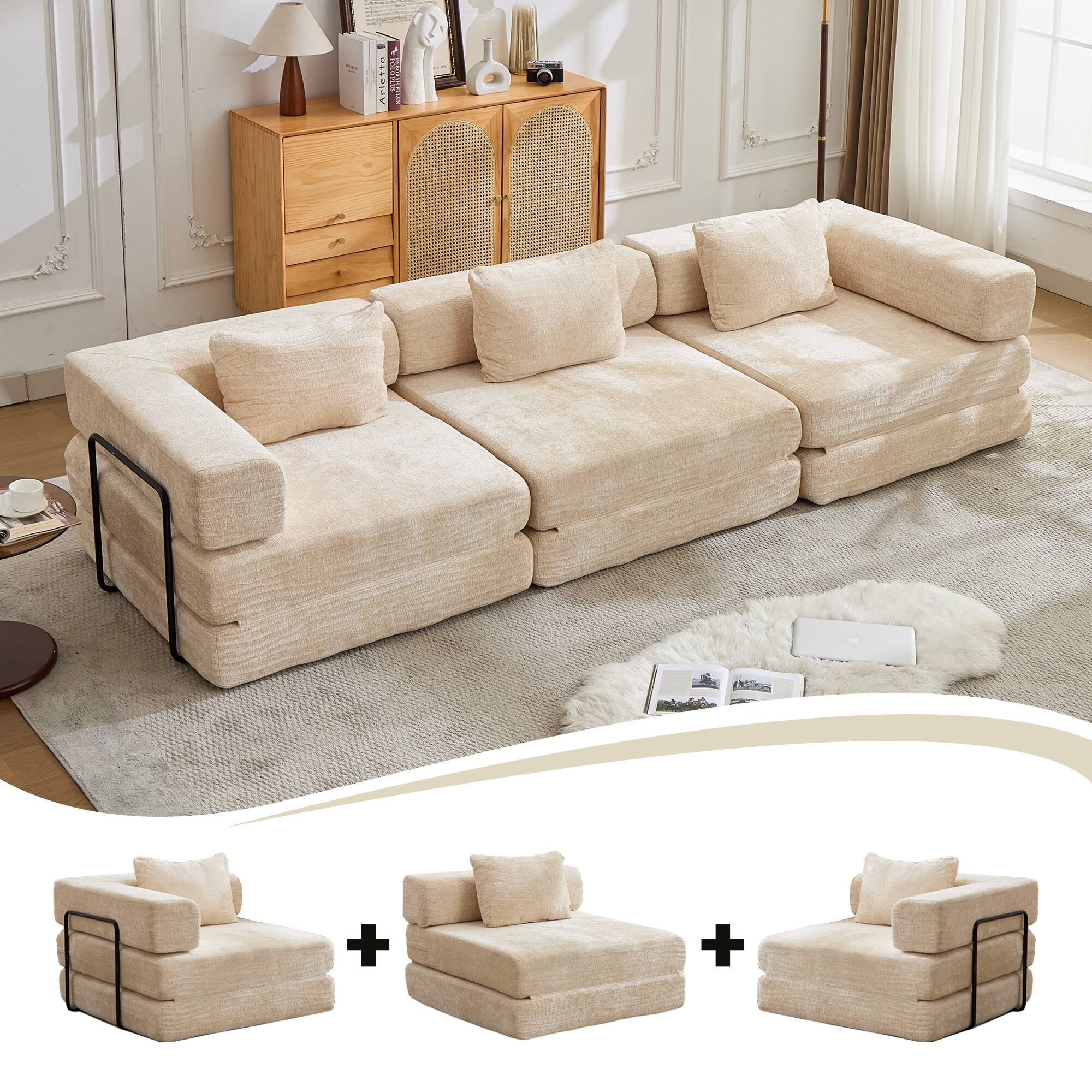 Boyel Living Modular Memory Foam Floor Sectional Sofa Bed Beige - Best Buy