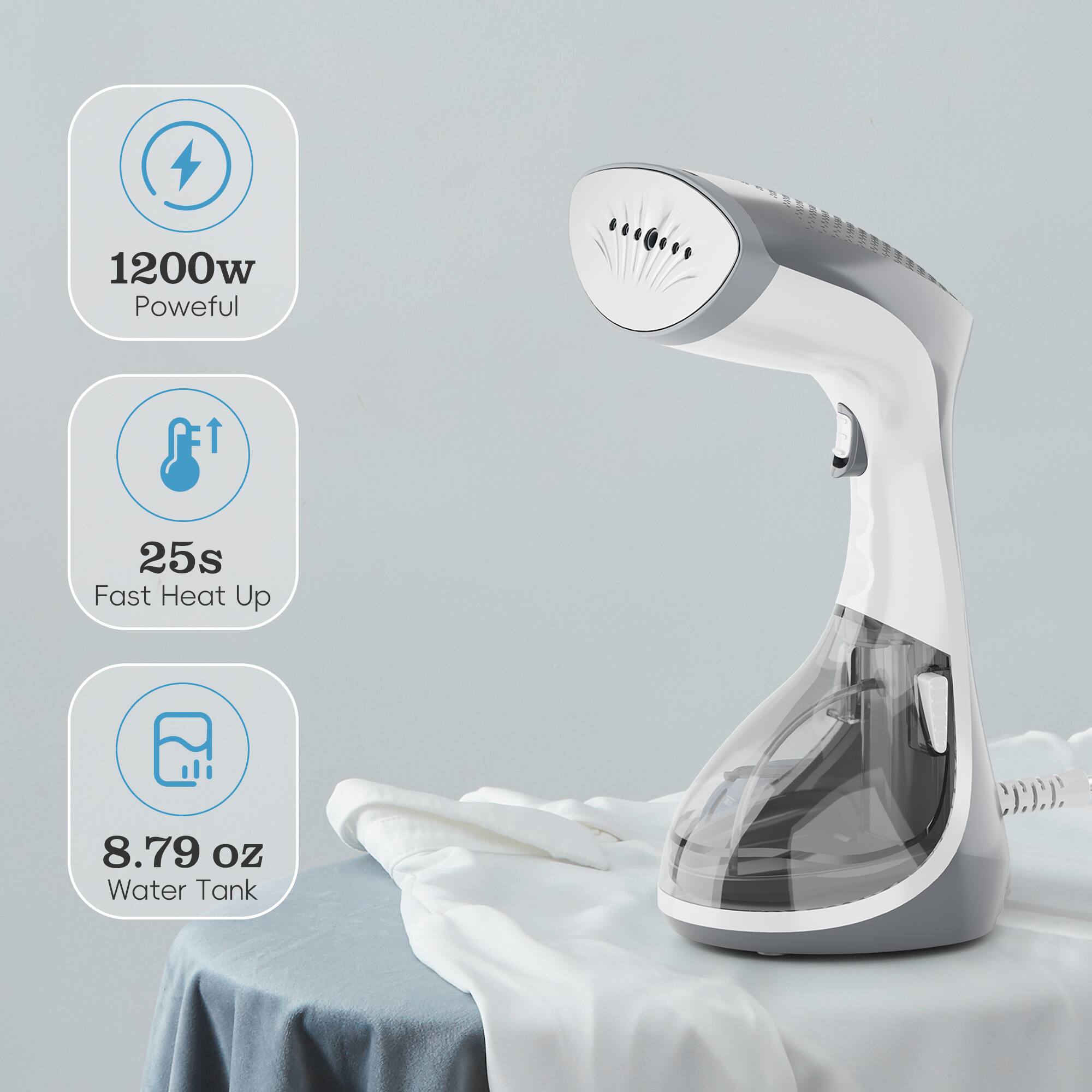 1200w Poweful, 25s Fast Heat Up, 8.79 OZ Water Tank