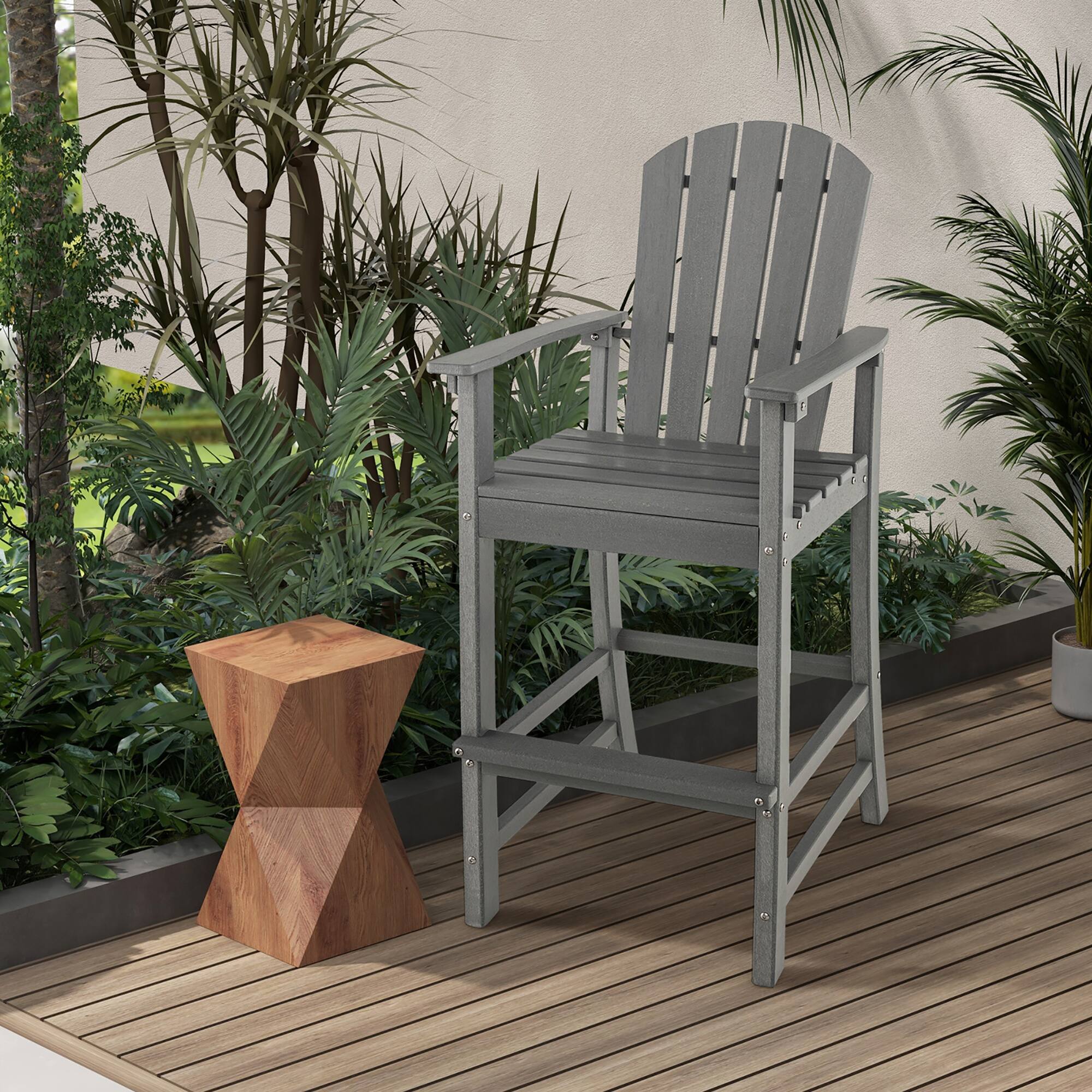 Alt View 2. Costway - Costway Outdoor HDPE Bar Height Stool Patio Tall Chair Armrest Footrest All Weather - Grey.