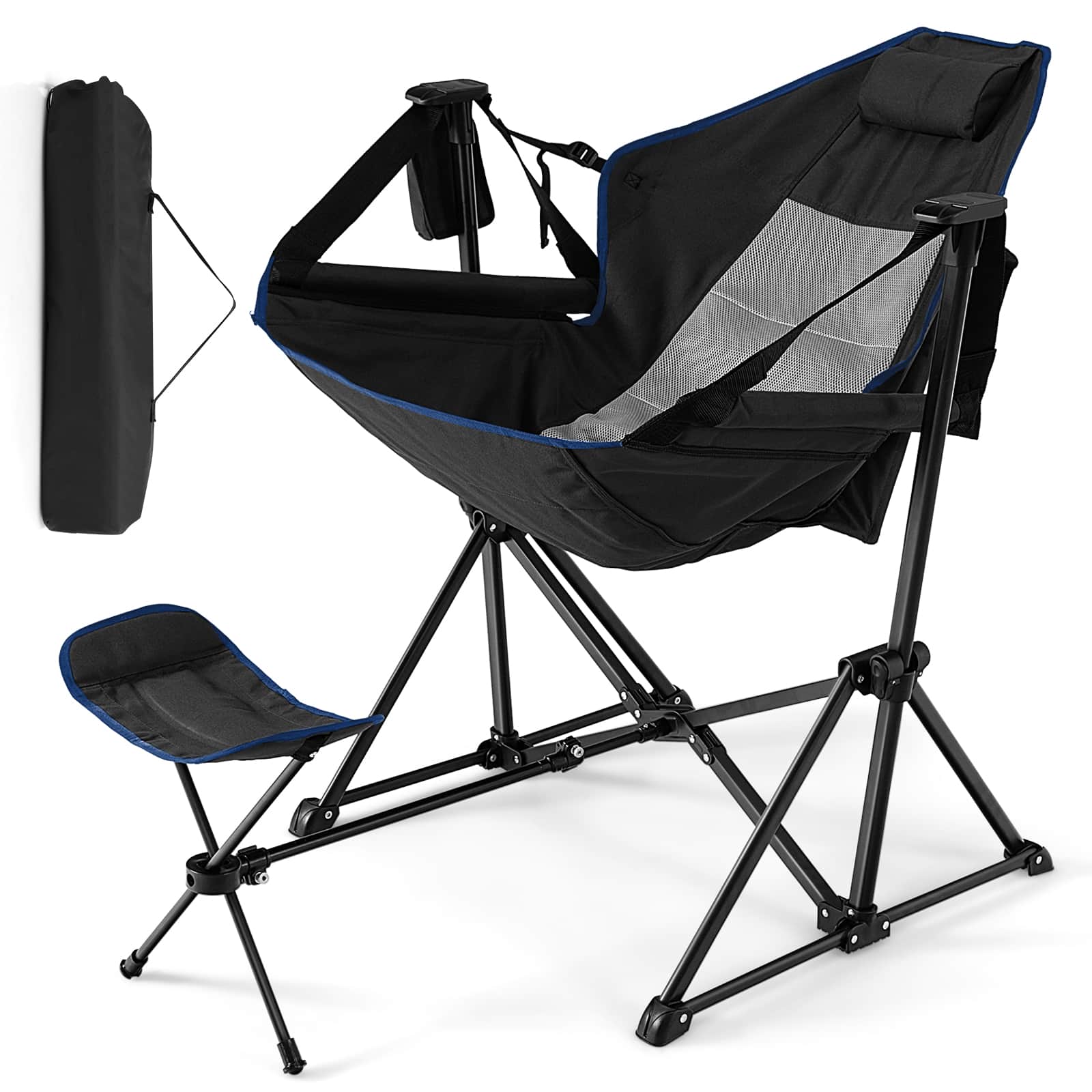 Costway - Hammock Camping Chair with Retractable Footrest & Carrying Bag for Camping Picnic - Black