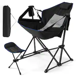 Costway - Hammock Camping Chair with Retractable Footrest & Carrying Bag for Camping Picnic - Black