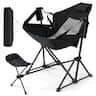 Costway - Hammock Camping Chair with Retractable Footrest & Carrying Bag for Camping Picnic - Black