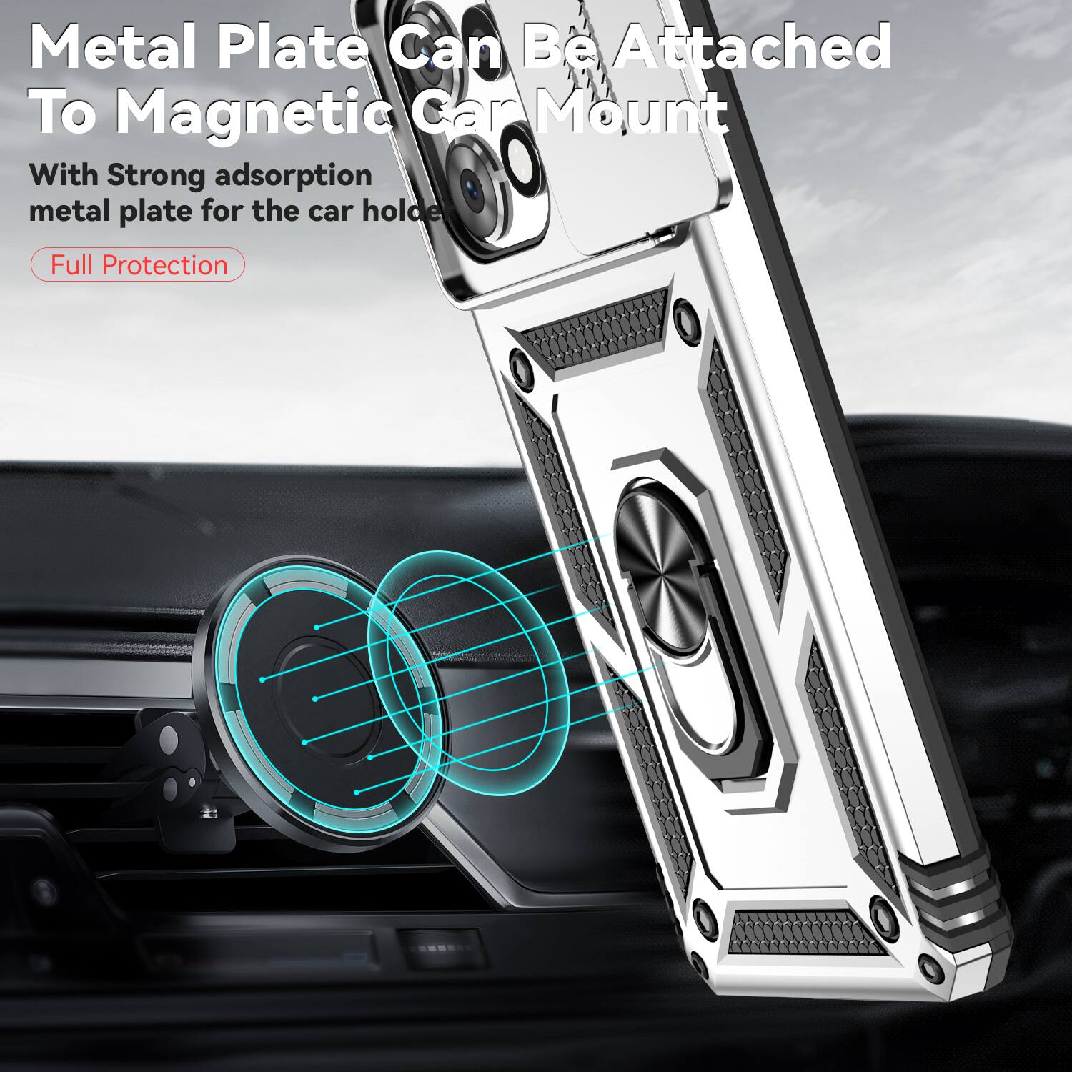 Metal Plate Can Be Attached To Magnetic Car Mount

With Strong adsorption metal plate for the car holder

Full Protection