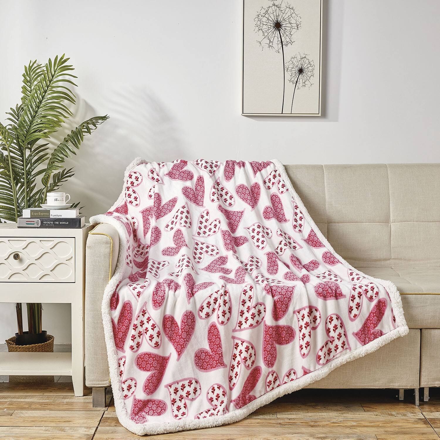 Alt View 3. Noble House - Plazatex Valentine Scarlett Sherpa Plush Decorative Throw Blanket 50" x 60" Pink - Pink.
